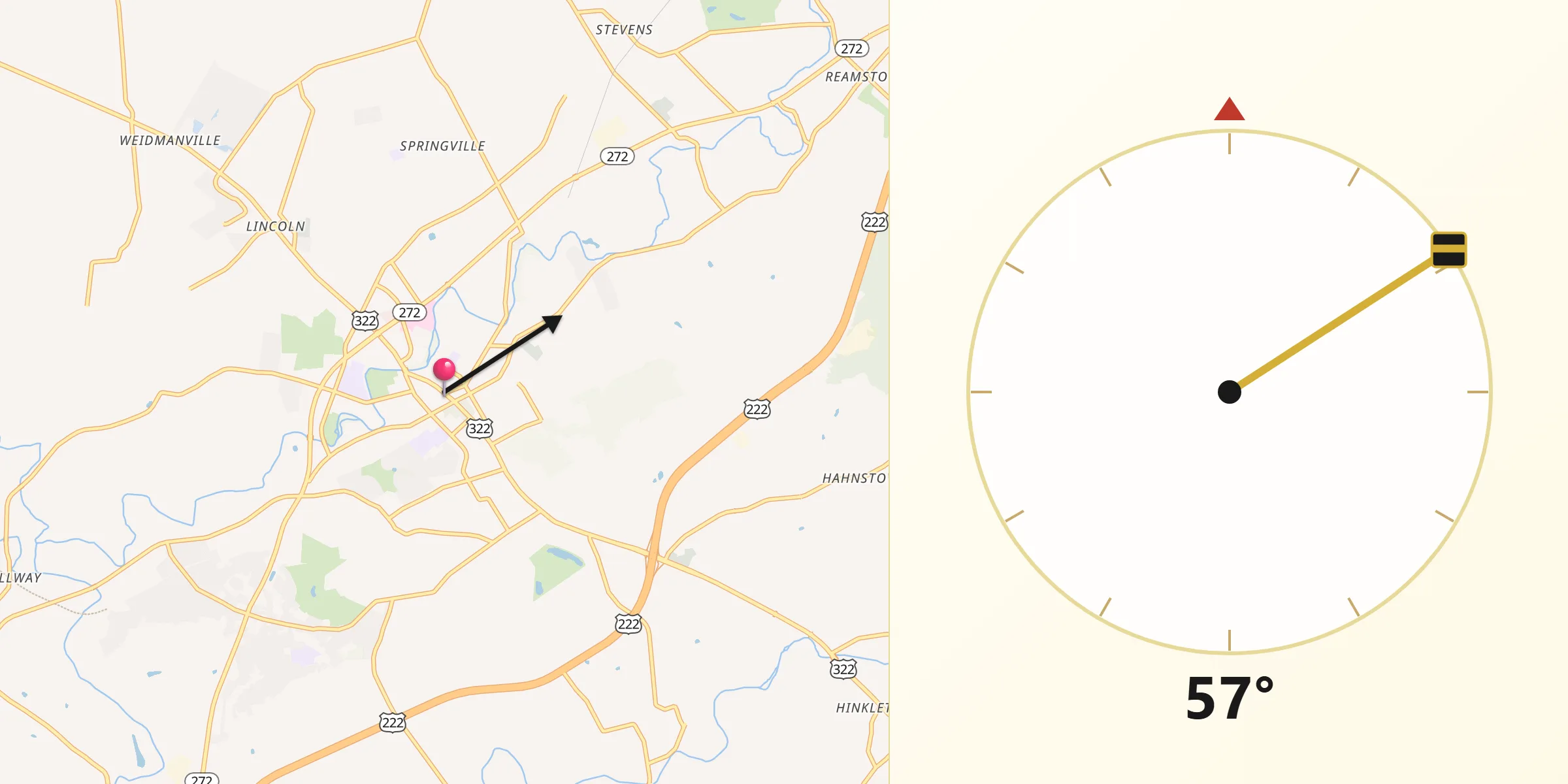 Qibla Direction from Ephrata