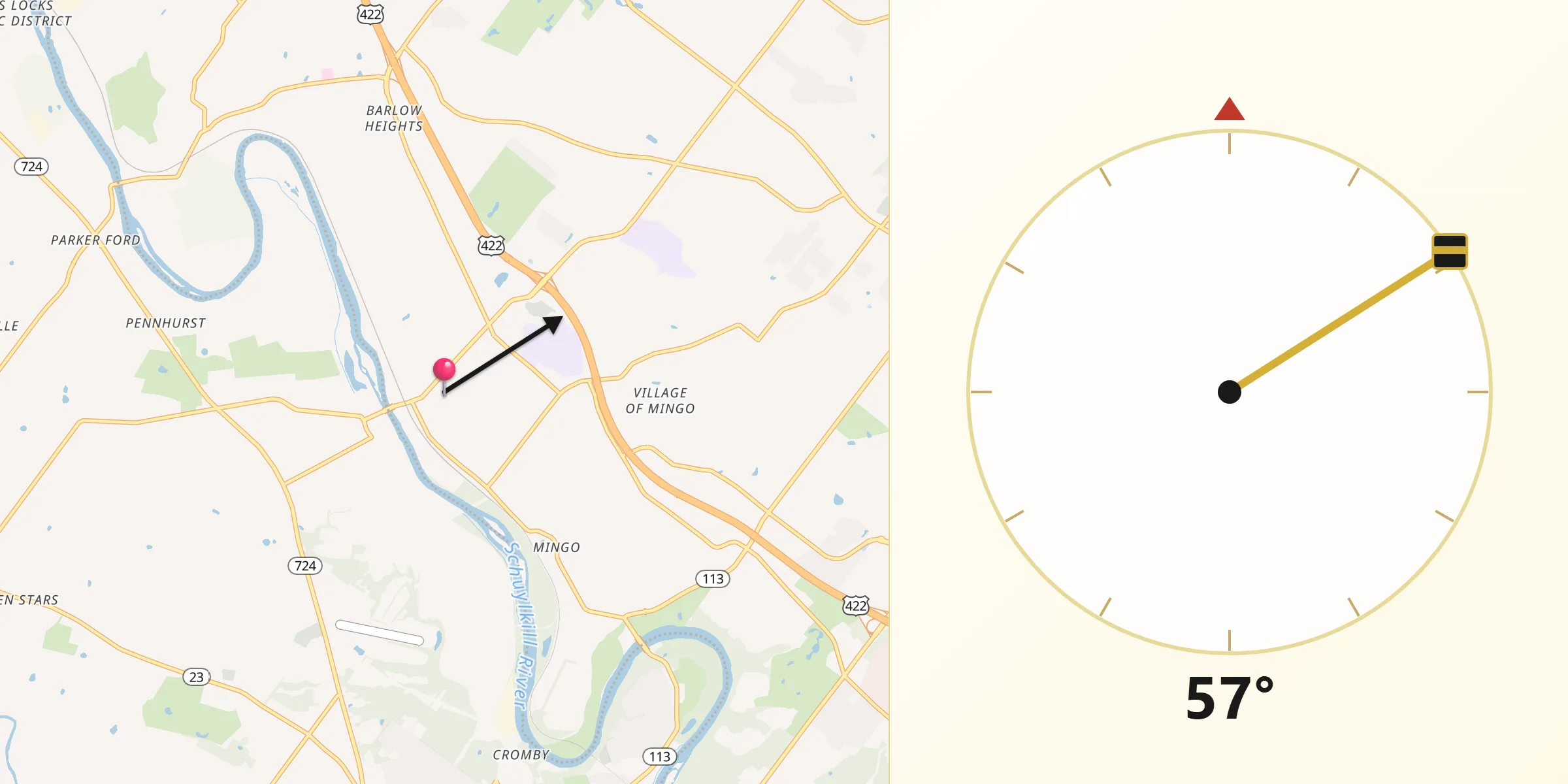 Qibla Direction from Royersford