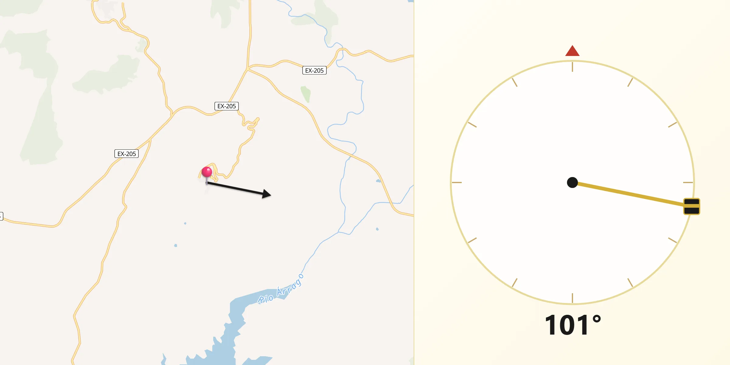 Dirección de la Qibla desde Santibáñez el Alto