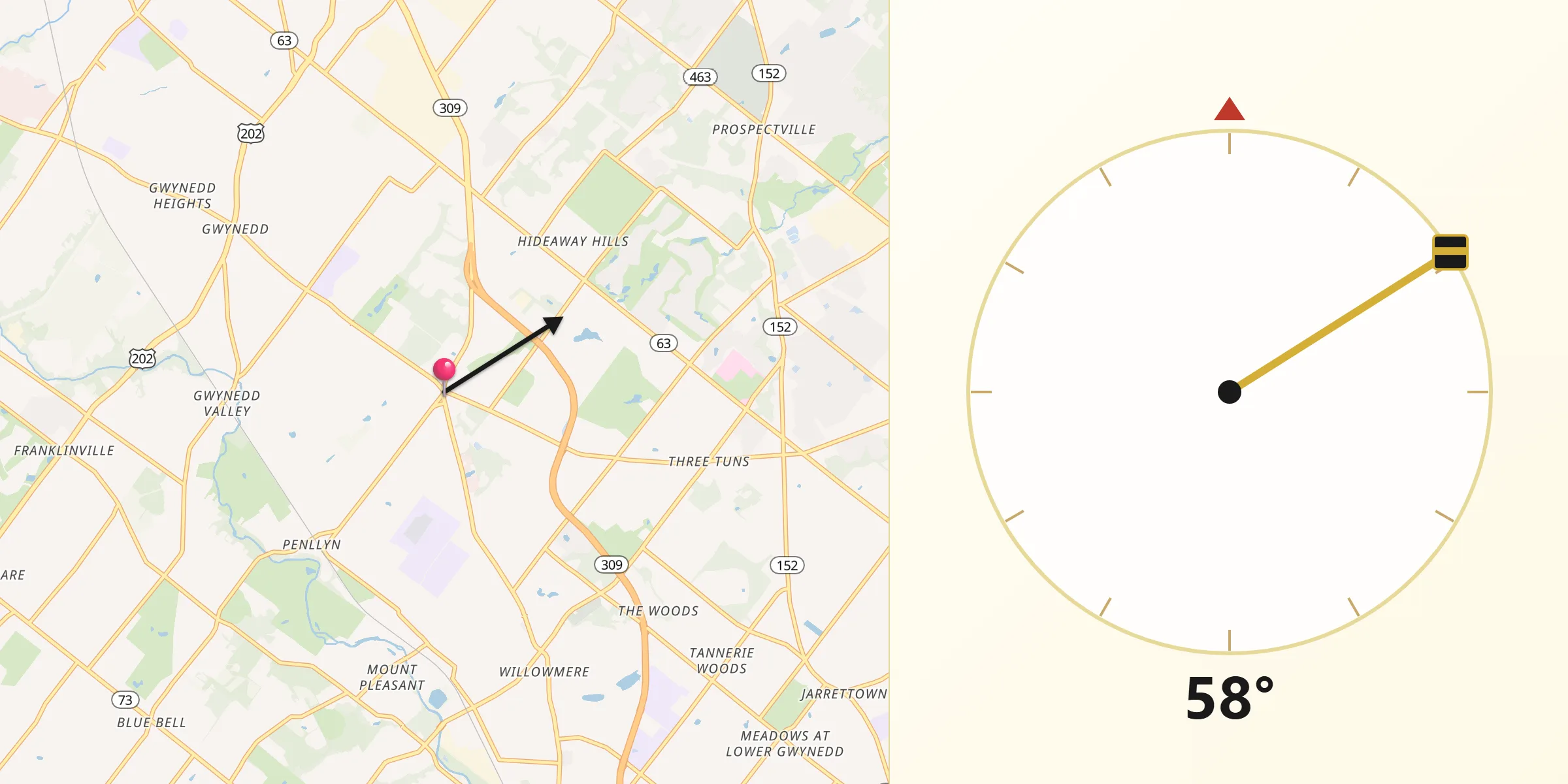 Qibla Direction from Spring House