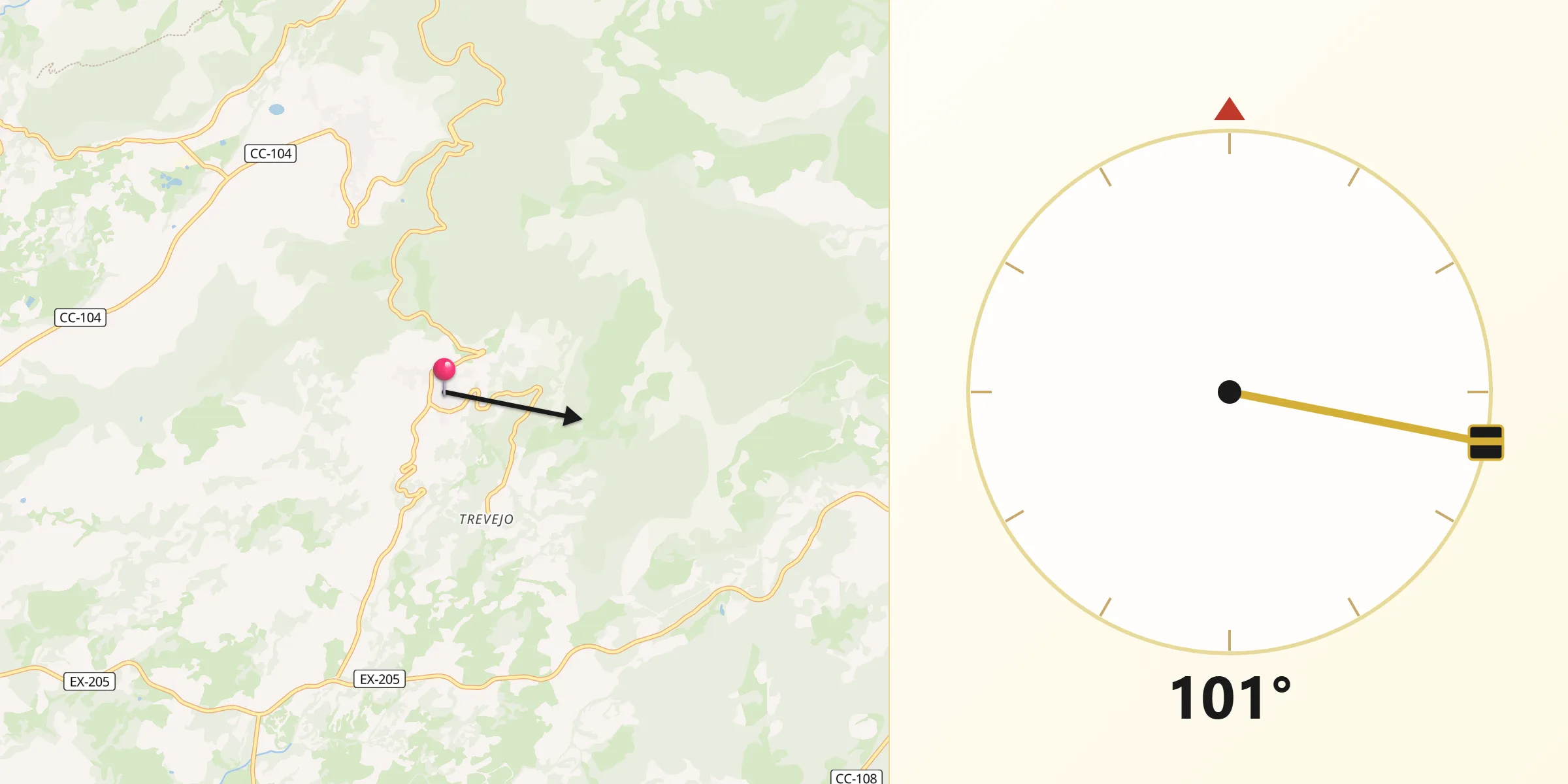 Dirección de la Qibla desde Villamiel