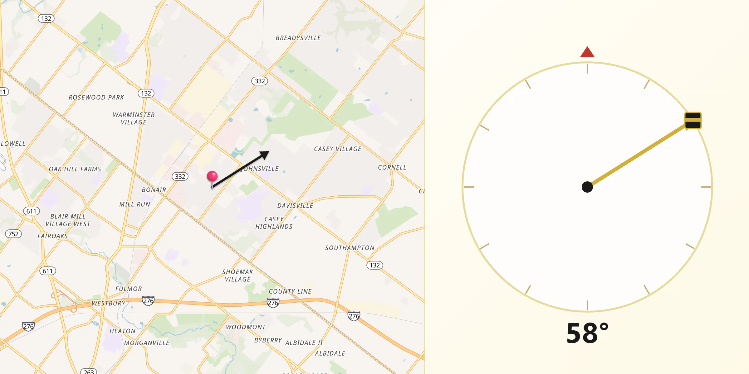 Qibla Direction from Warminster Heights