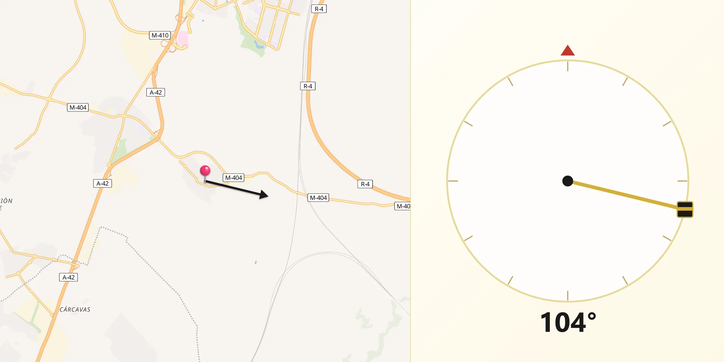 Dirección de la Qibla desde Torrejón de Velasco