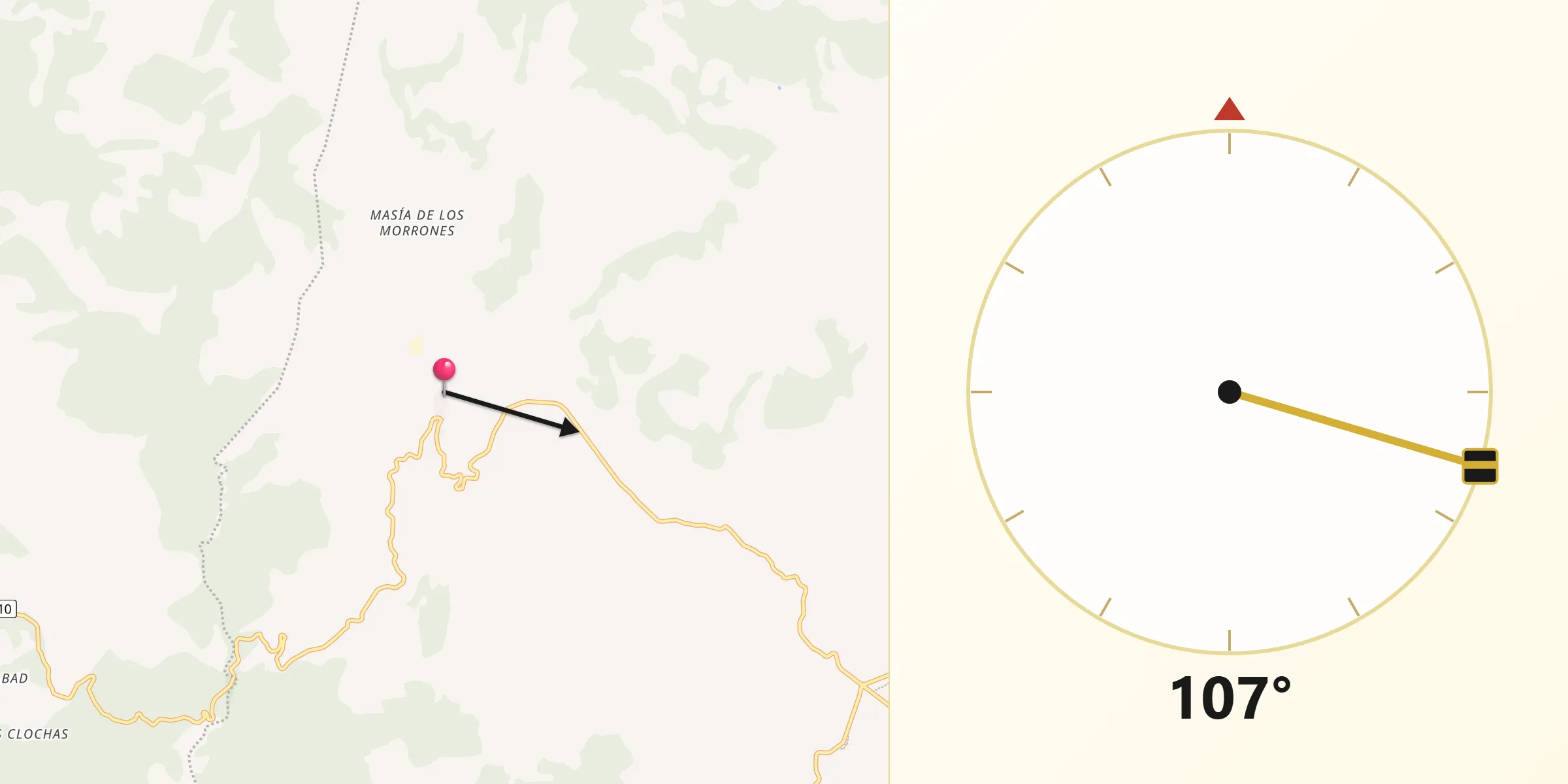 Dirección de la Qibla desde Cortes de Arenoso