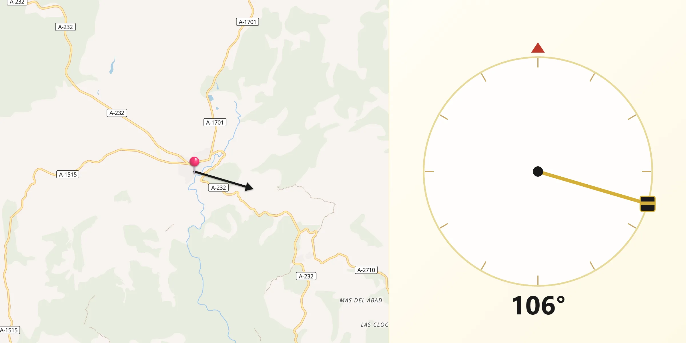 Dirección de la Qibla desde Rubielos de Mora