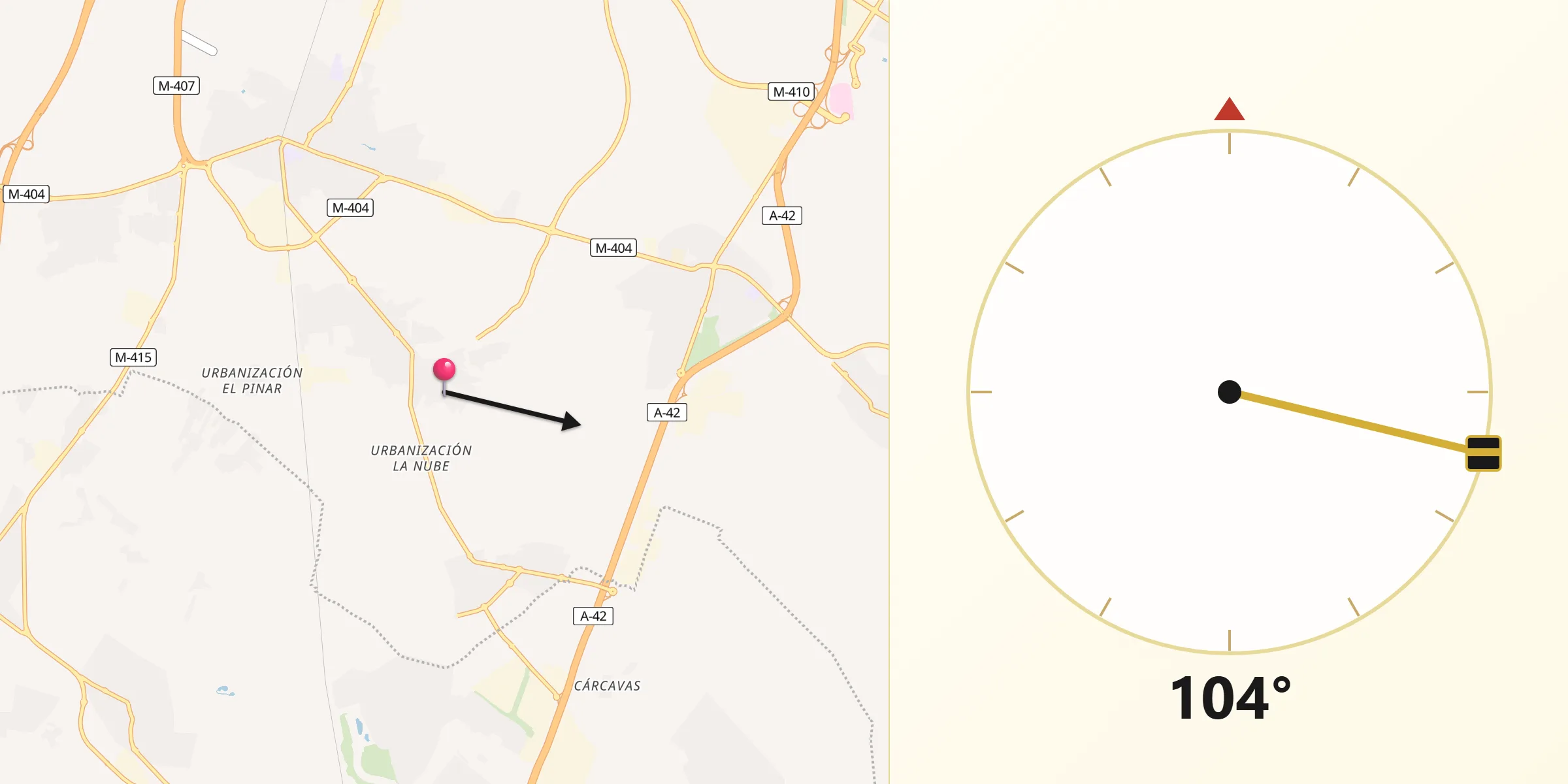 Dirección de la Qibla desde Cubas