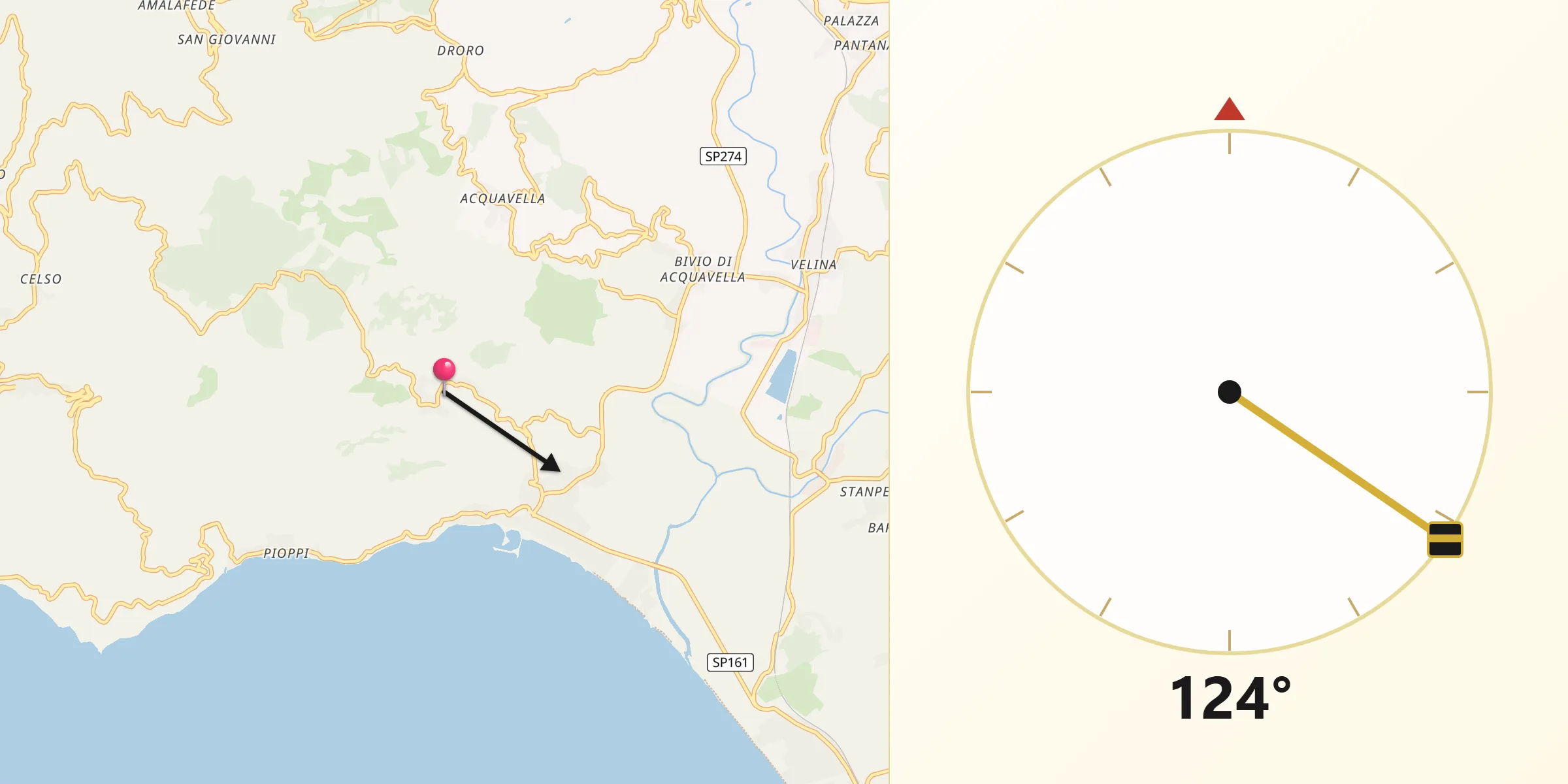 Direzione della Qibla da Casal Velino