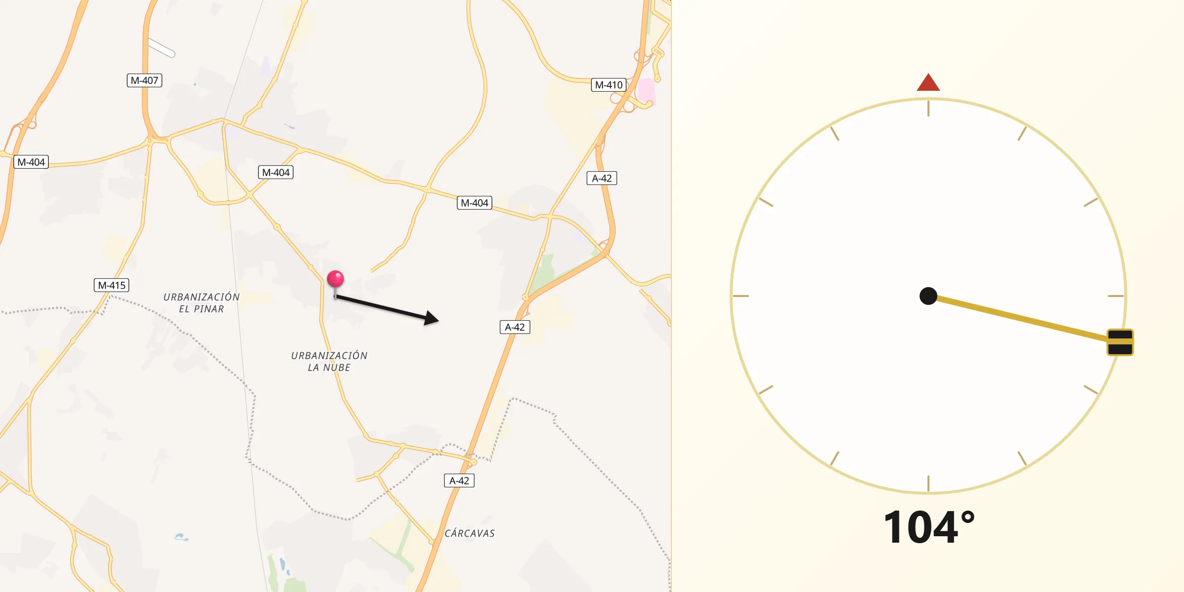 Dirección de la Qibla desde Cubas de la Sagra