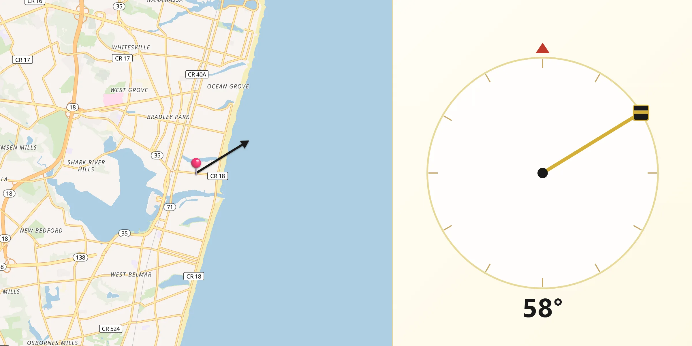 Qibla Direction from Avon-by-the-Sea