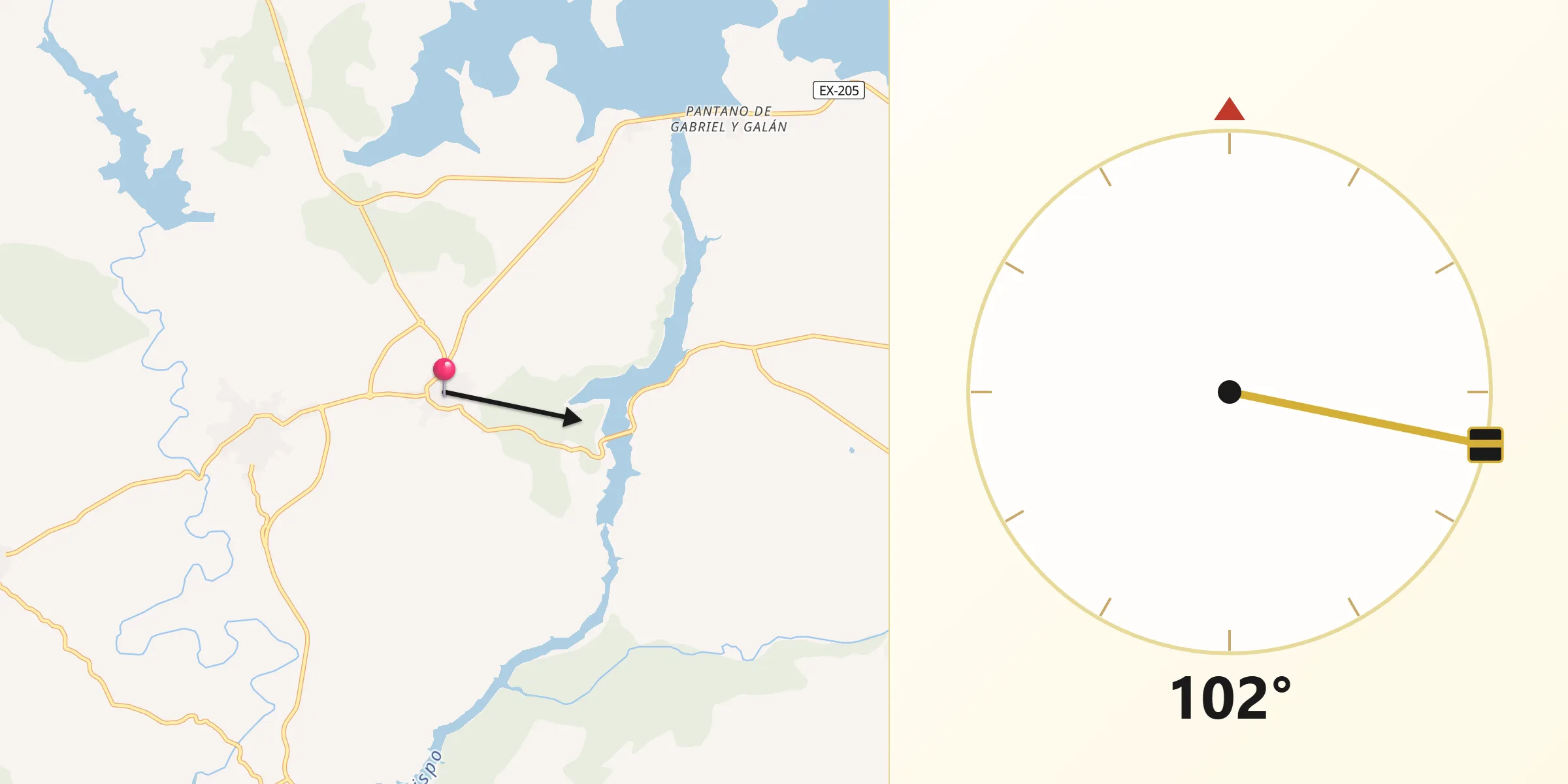 Dirección de la Qibla desde Guijo de Granadilla