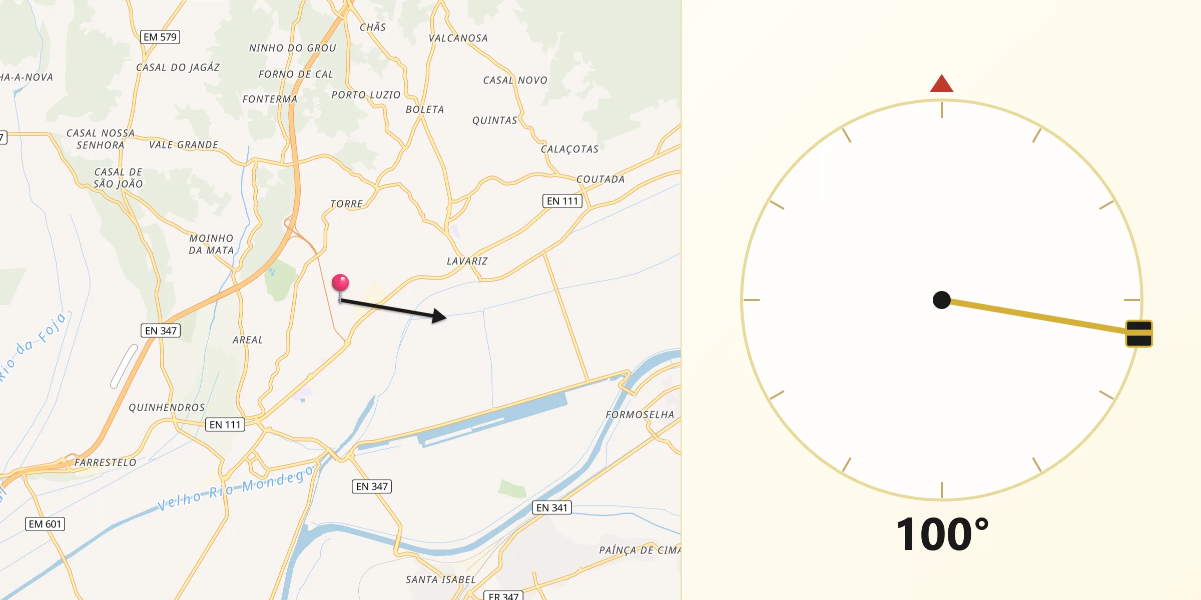Direção da Qibla a partir de Montemor-o-Velho