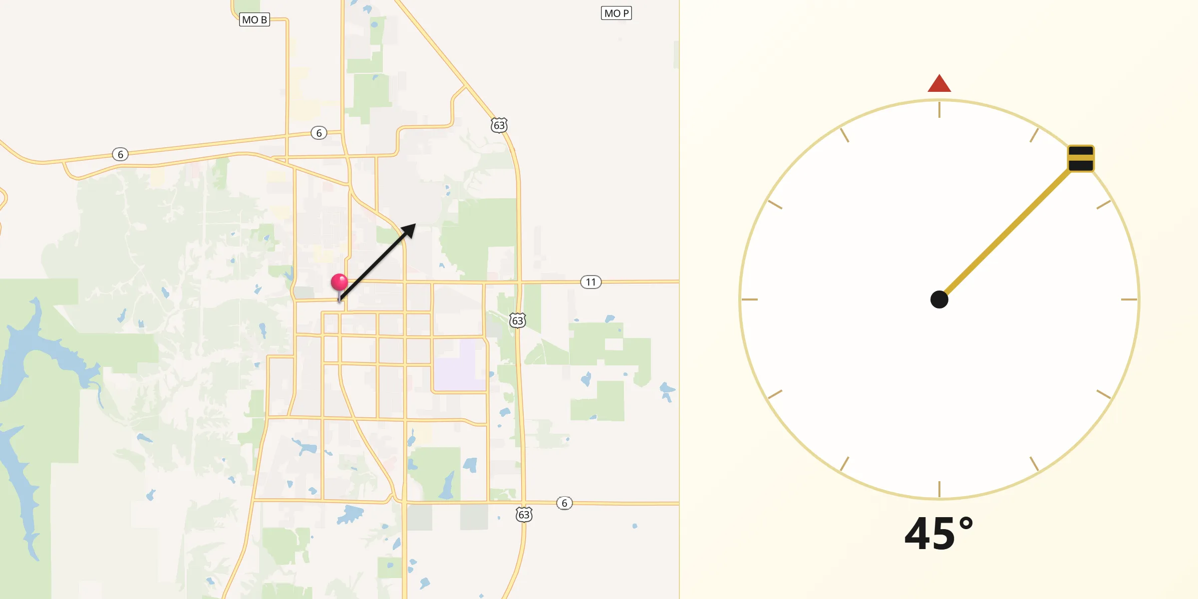 Qibla Direction from Kirksville