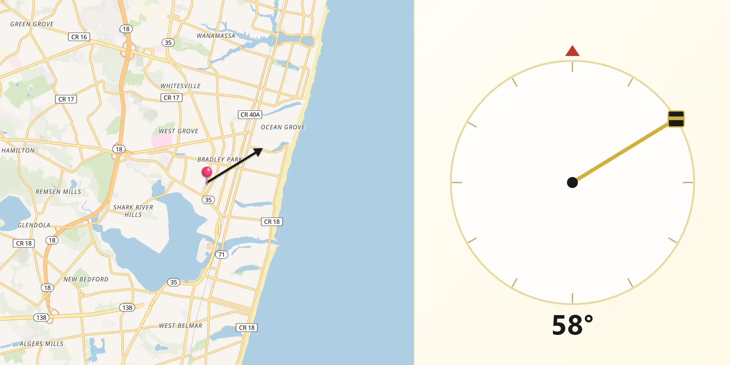 Qibla Direction from Neptune City