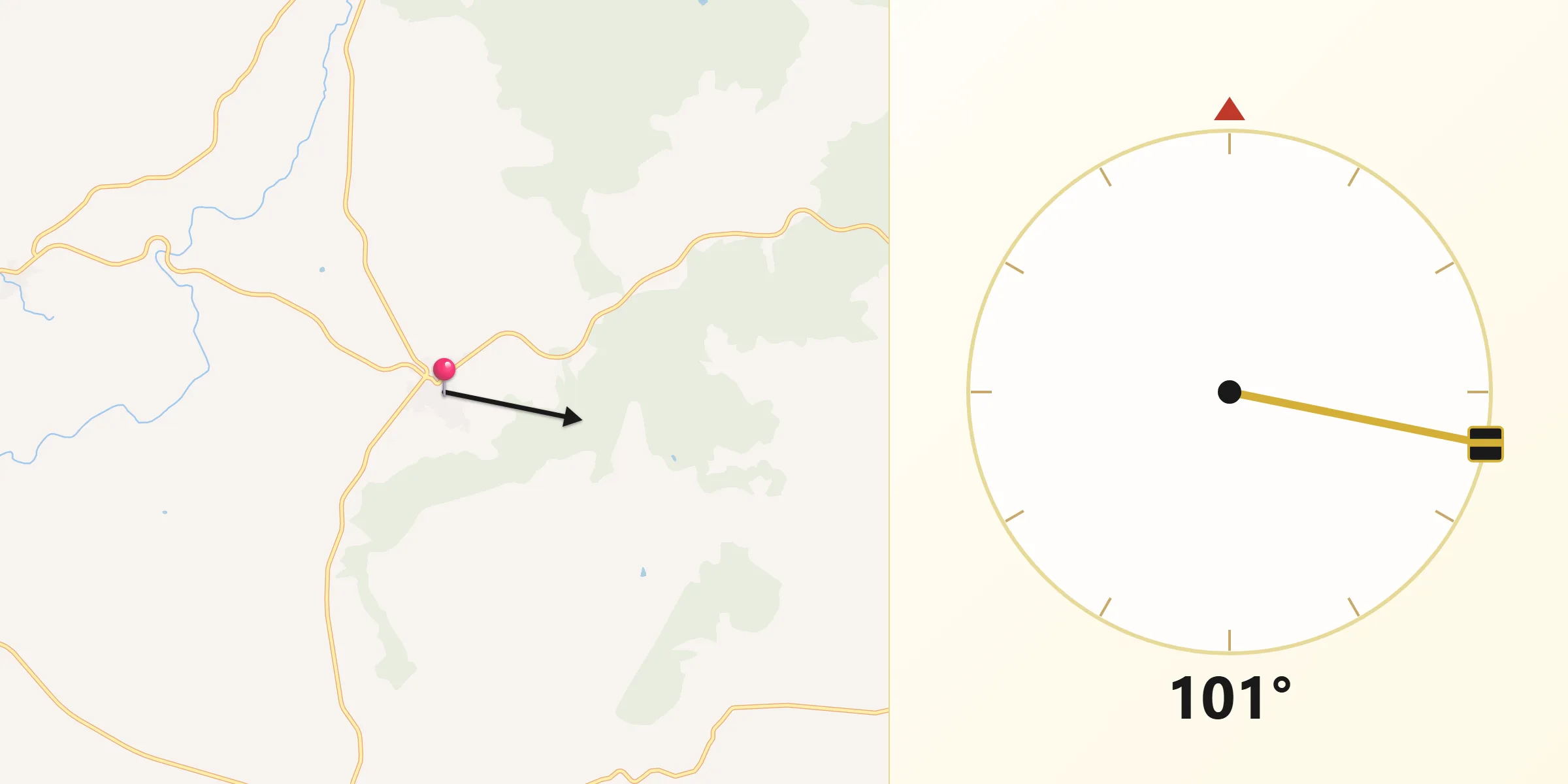 Dirección de la Qibla desde Villanueva de la Sierra