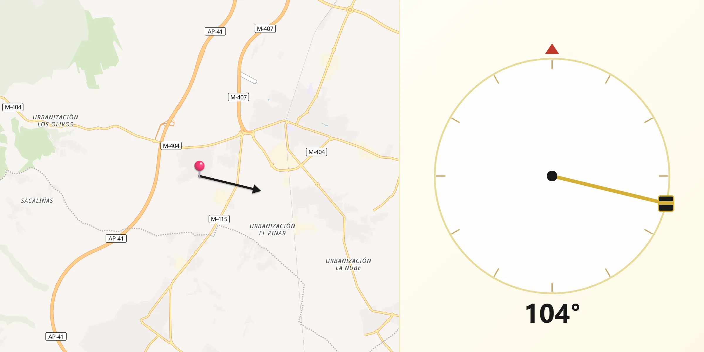 Dirección de la Qibla desde Serranillos del Valle