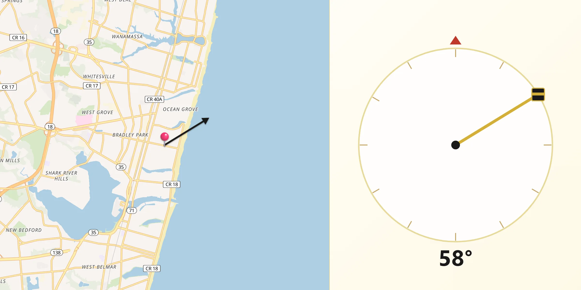 Qibla Direction from Bradley Beach