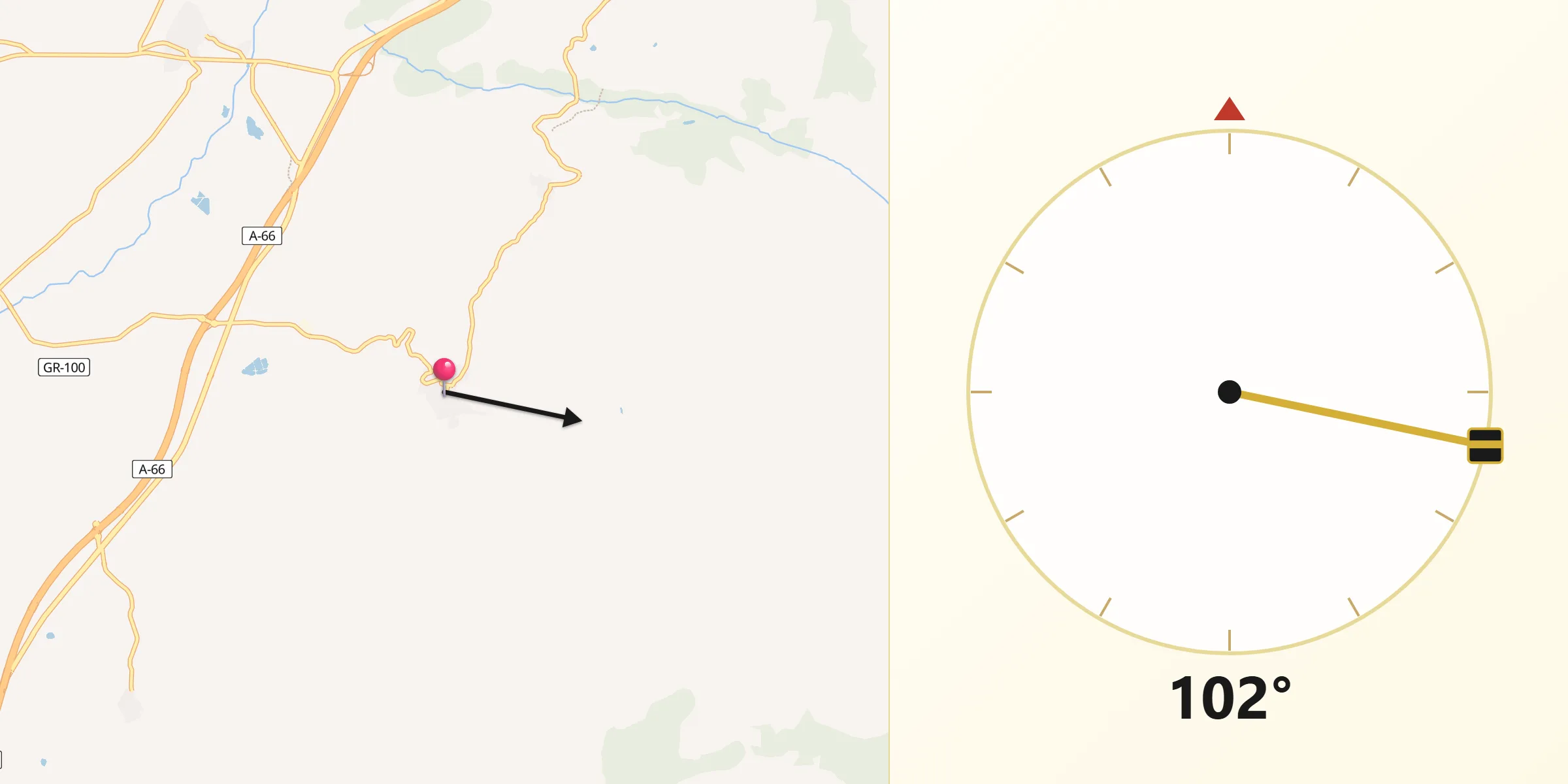 Dirección de la Qibla desde Casas del Monte