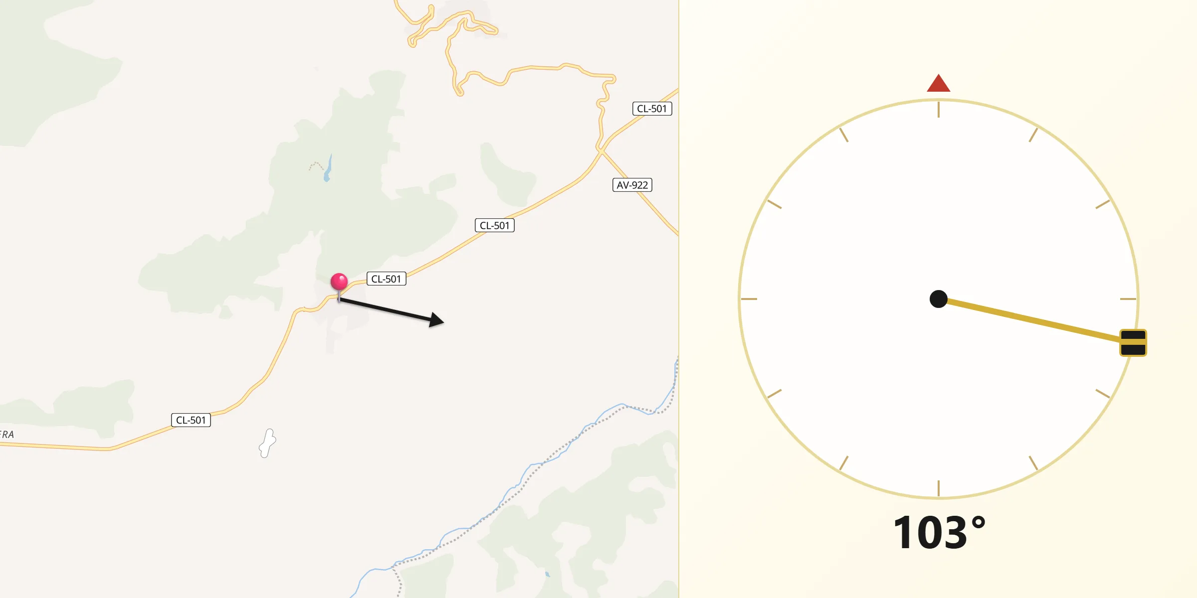Dirección de la Qibla desde Lanzahíta