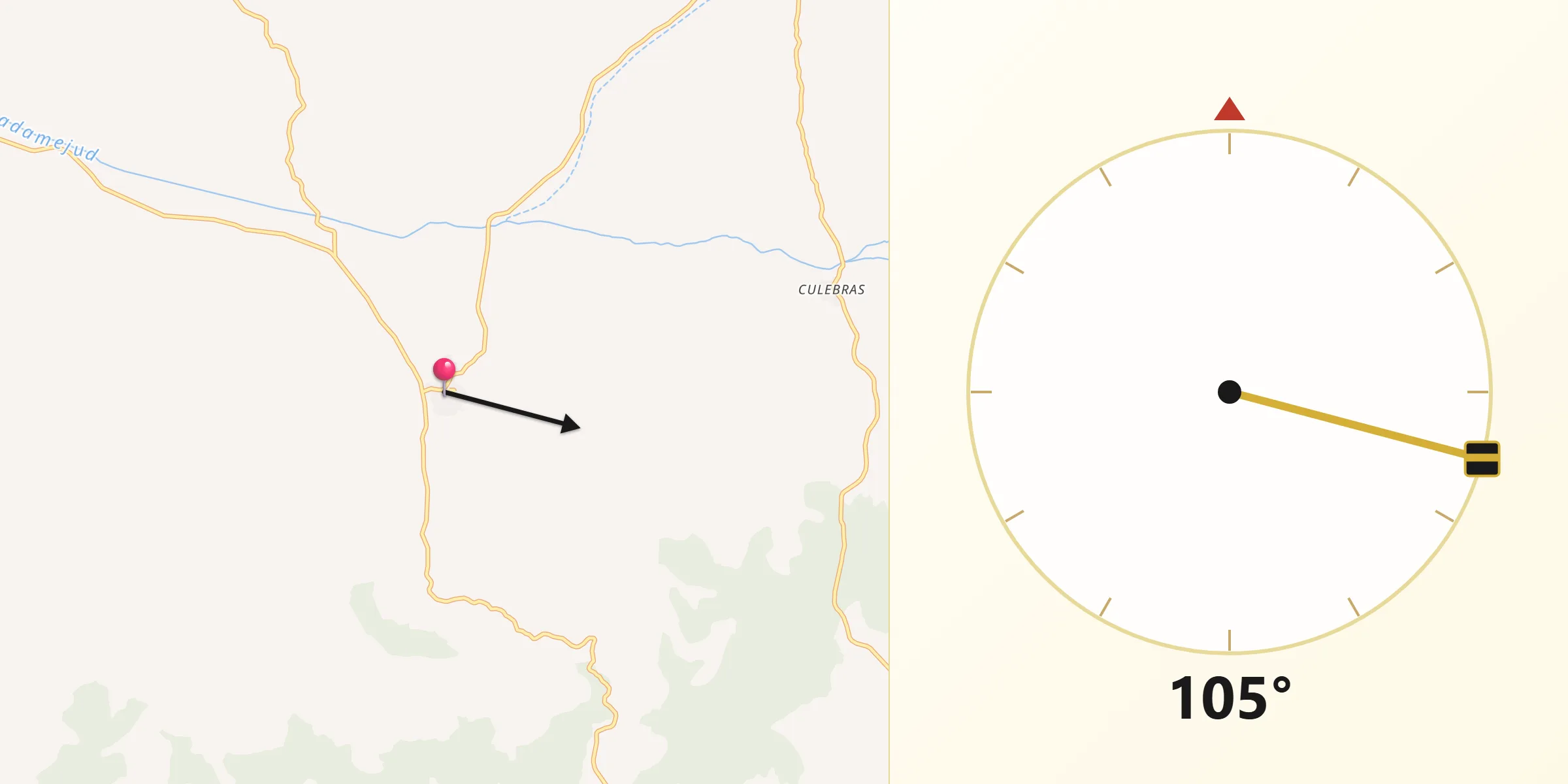 Dirección de la Qibla desde Villas de la Ventosa