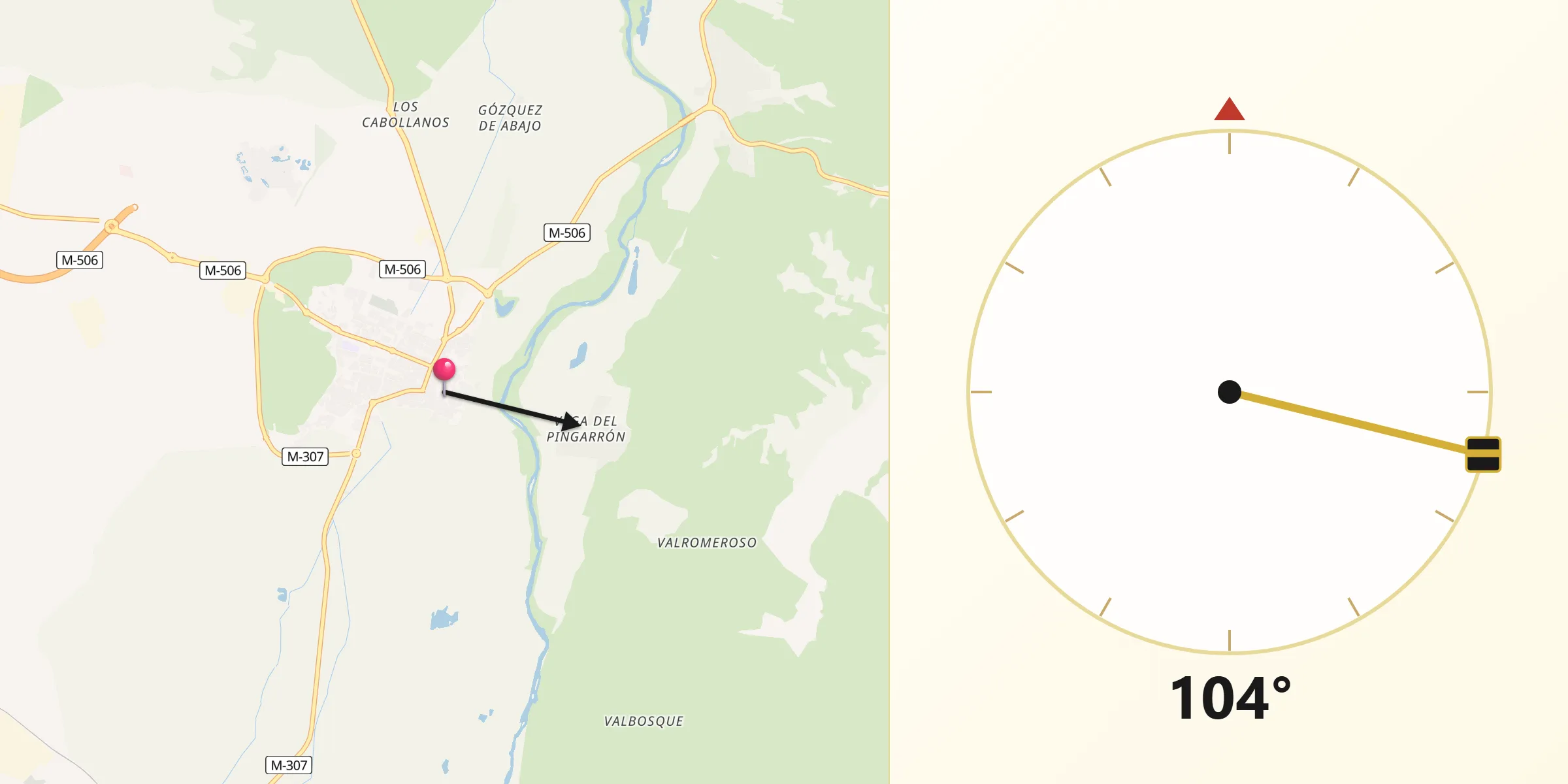 Dirección de la Qibla desde San Martín de la Vega