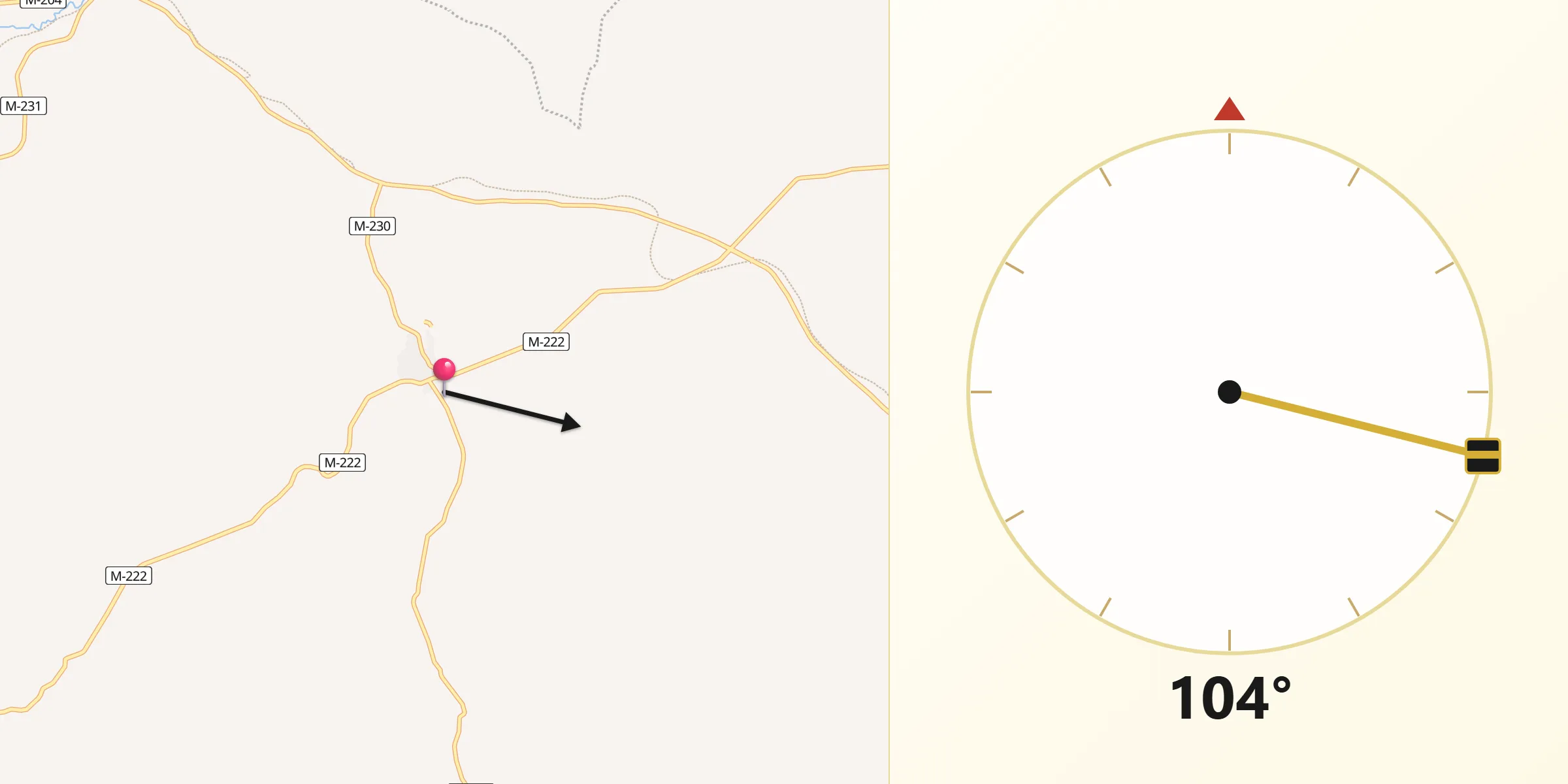 Dirección de la Qibla desde Valdaracete