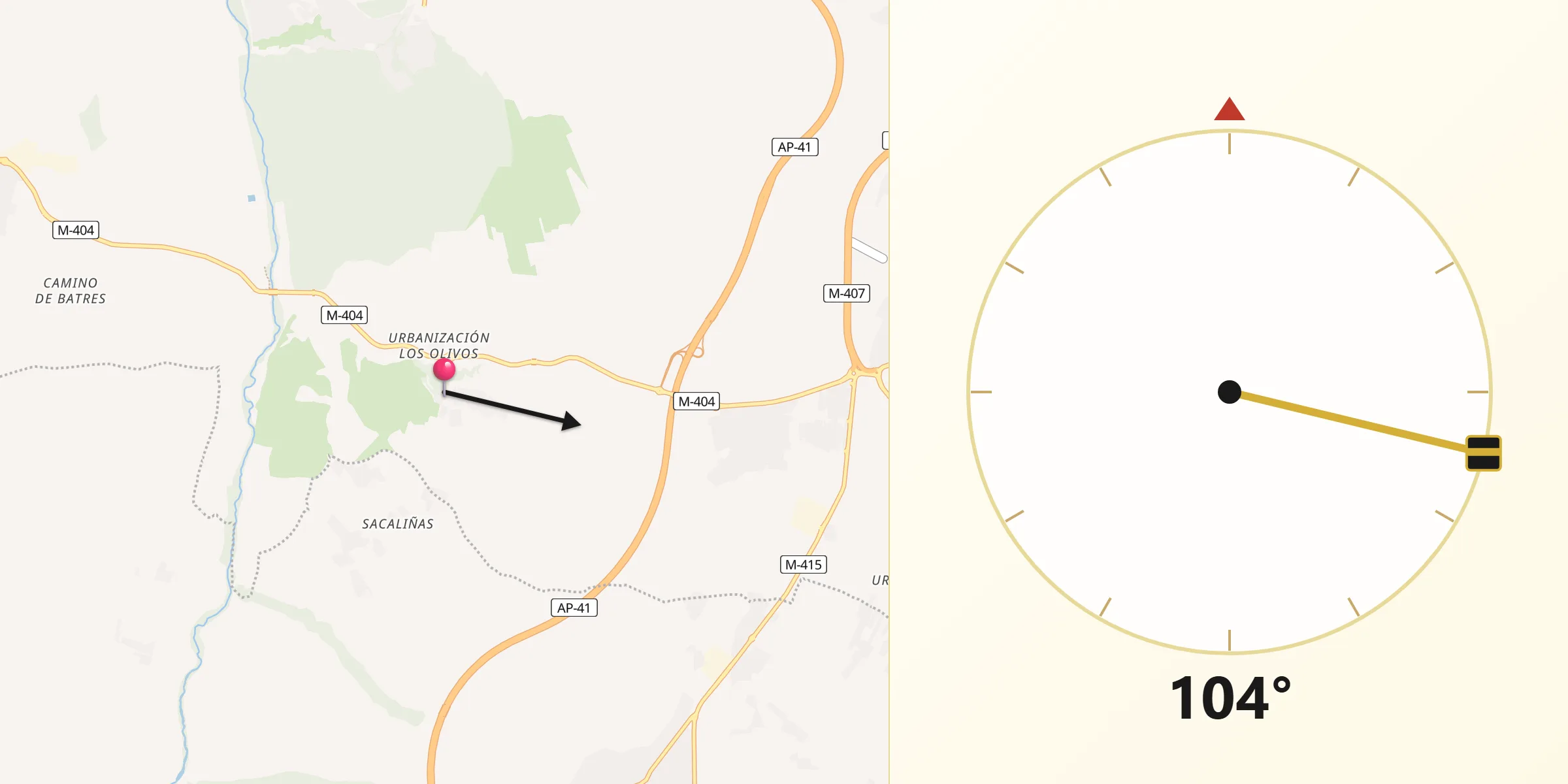 Dirección de la Qibla desde Batres