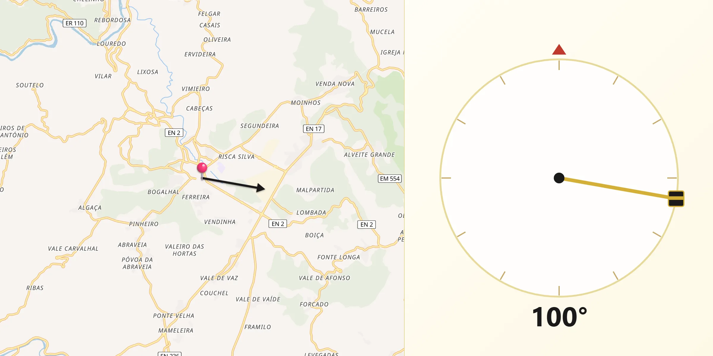Direção da Qibla a partir de Poiares