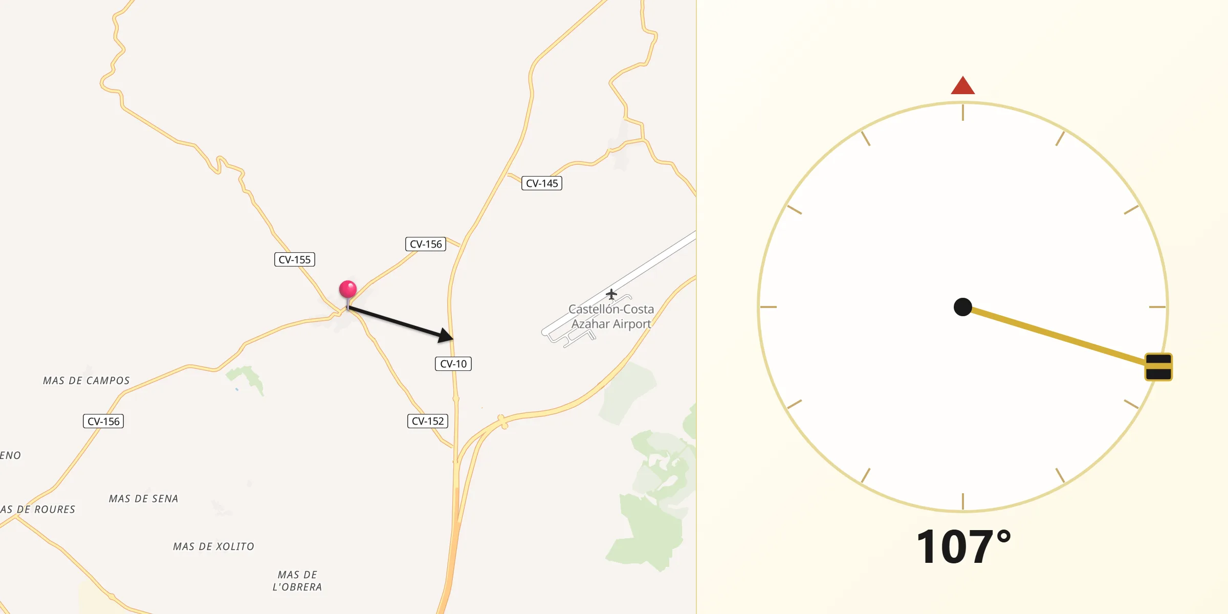 Dirección de la Qibla desde Benlloch
