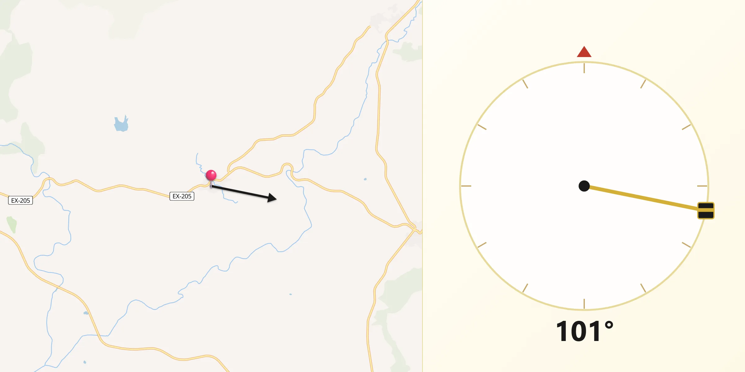 Dirección de la Qibla desde Hernán-Pérez