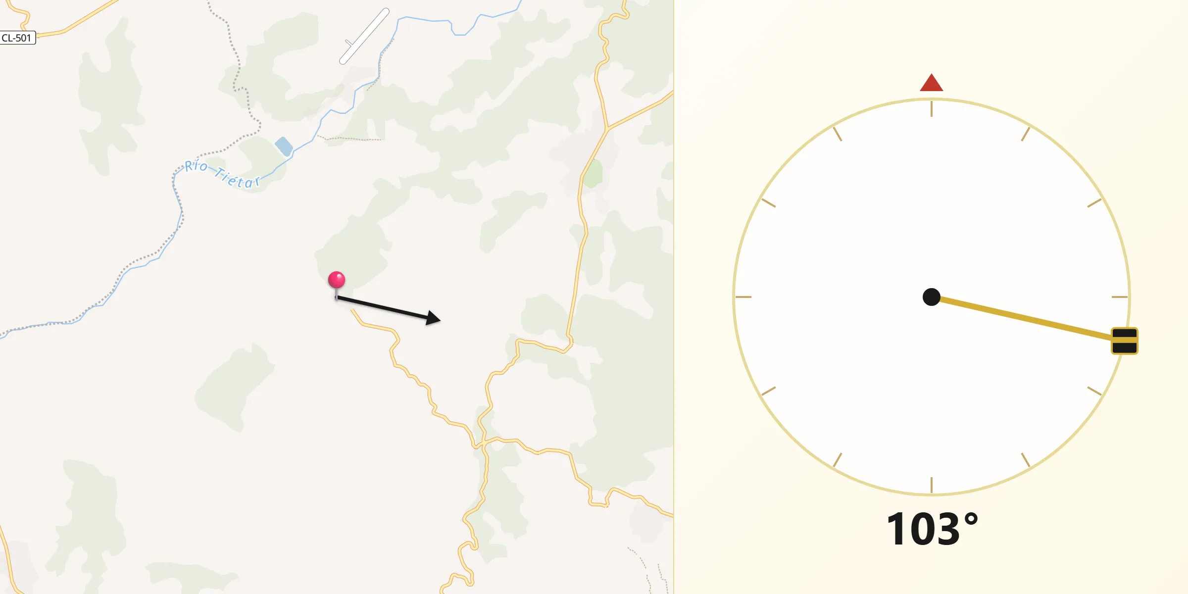Dirección de la Qibla desde Sartajada