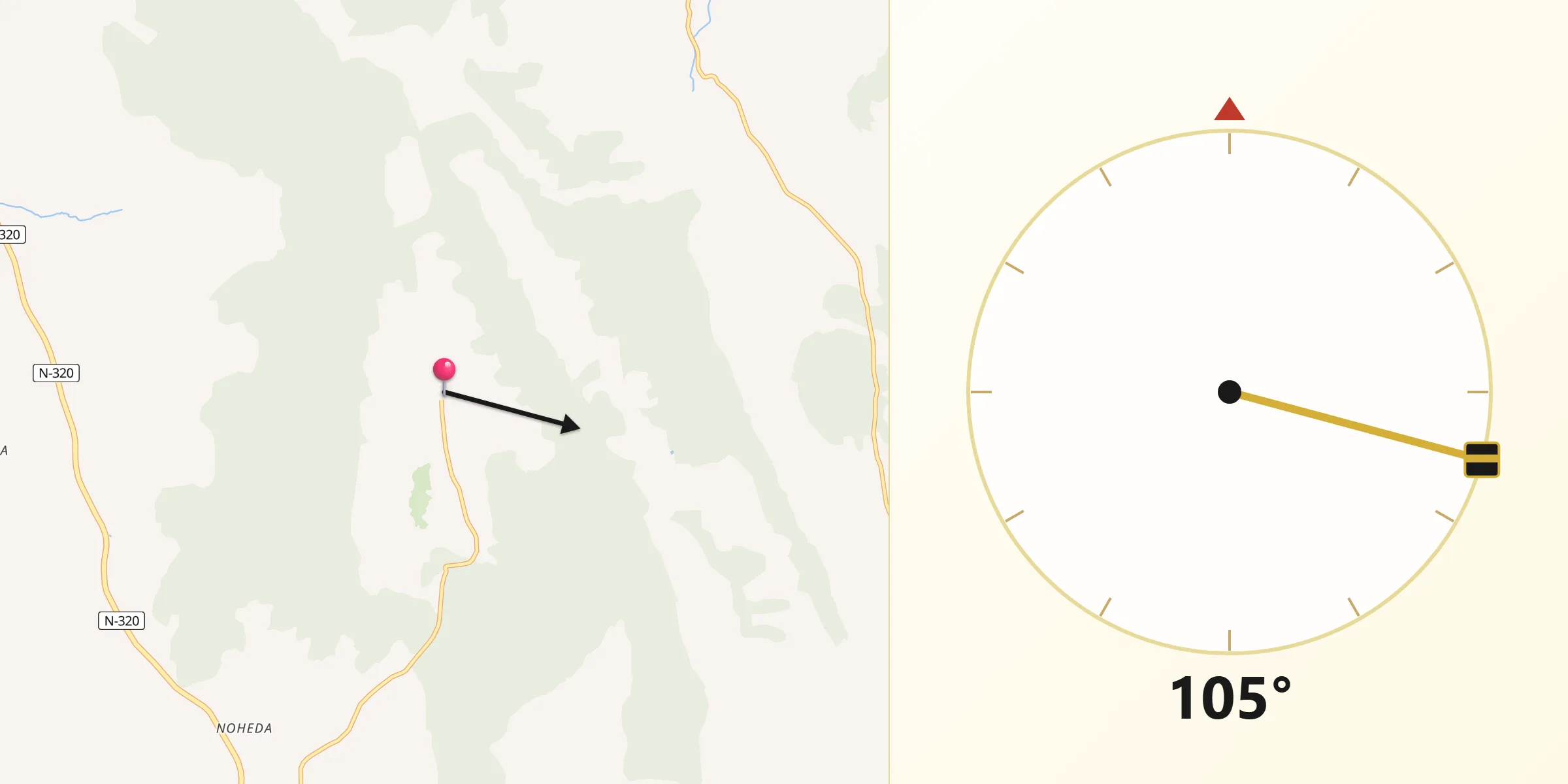 Dirección de la Qibla desde Bascuñana de San Pedro