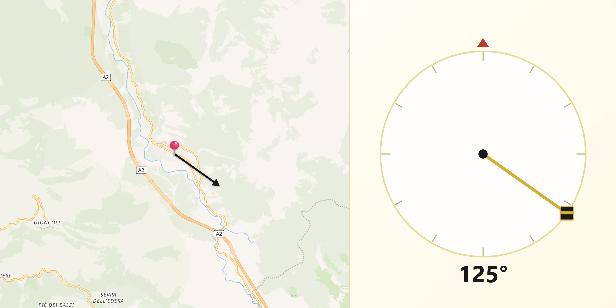 Direzione della Qibla da Casalbuono