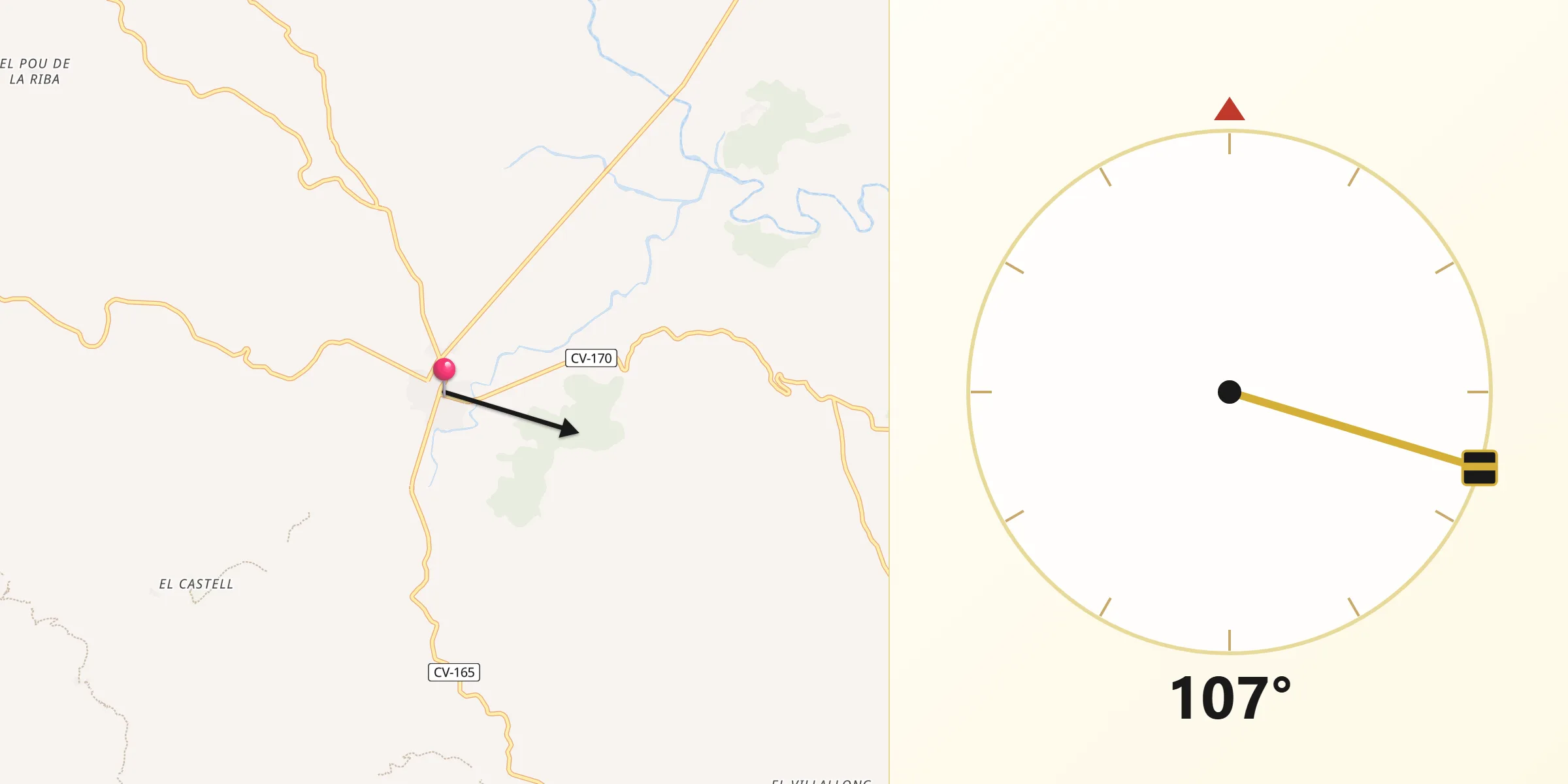 Dirección de la Qibla desde Adzaneta