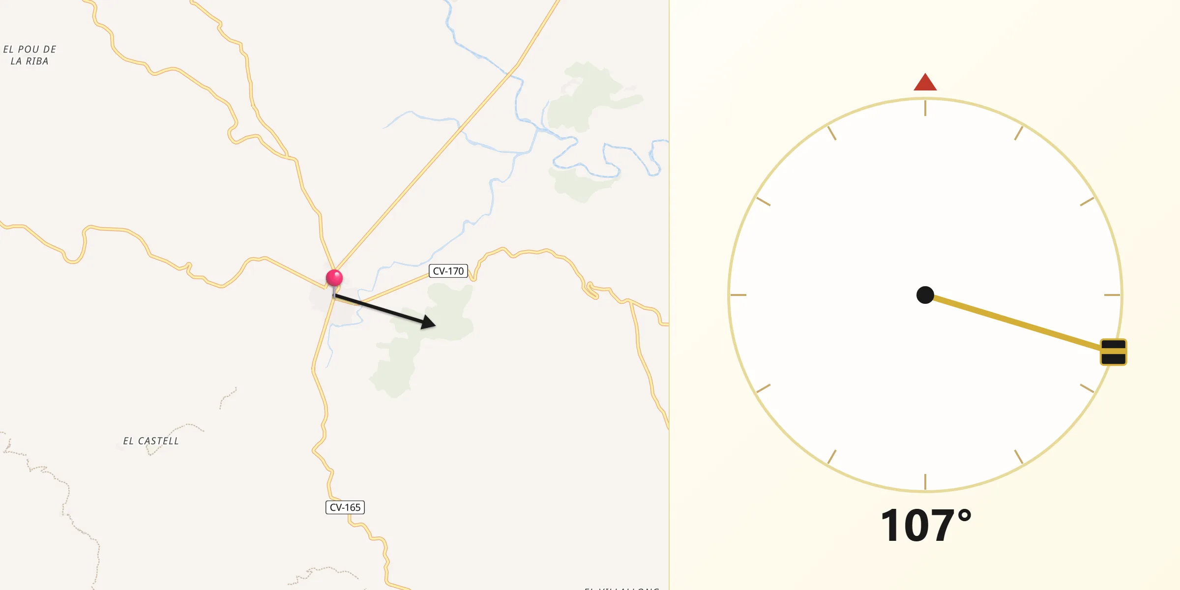 Dirección de la Qibla desde Adzaneta
