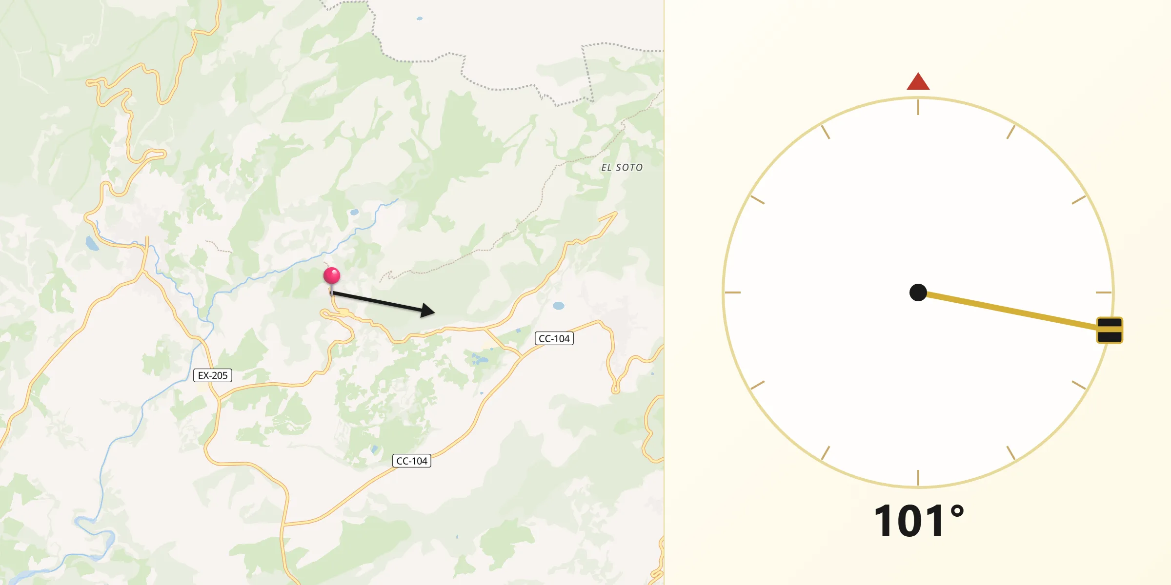Dirección de la Qibla desde Eljas