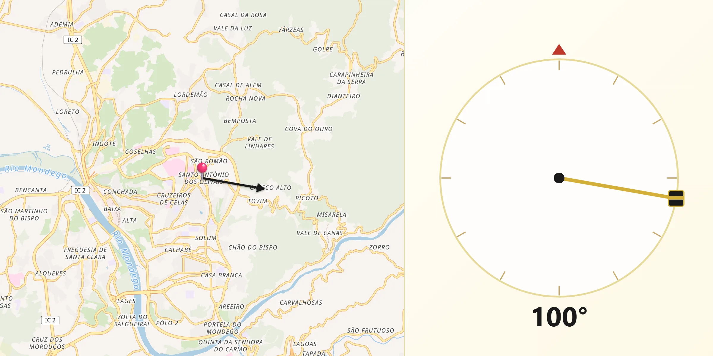 Direção da Qibla a partir de Santo António dos Olivais