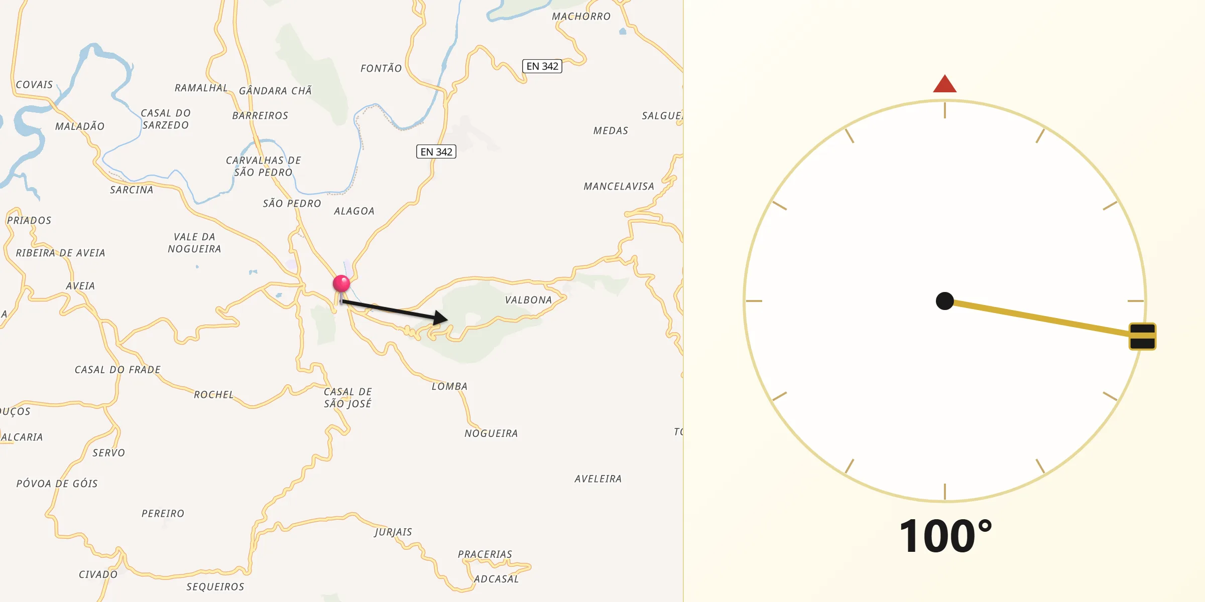 Direção da Qibla a partir de Arganil