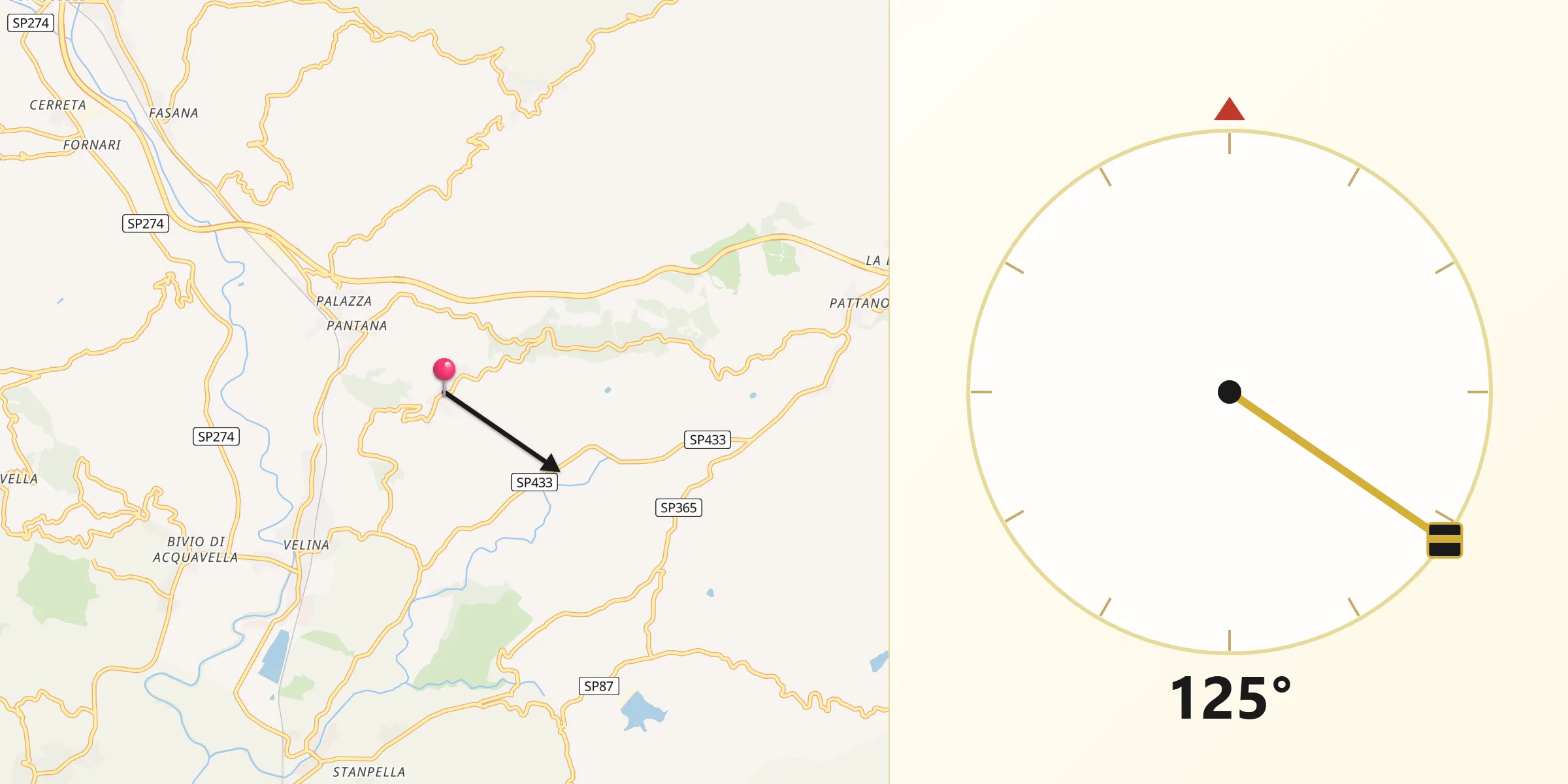 Direzione della Qibla da Castelnuovo Cilento