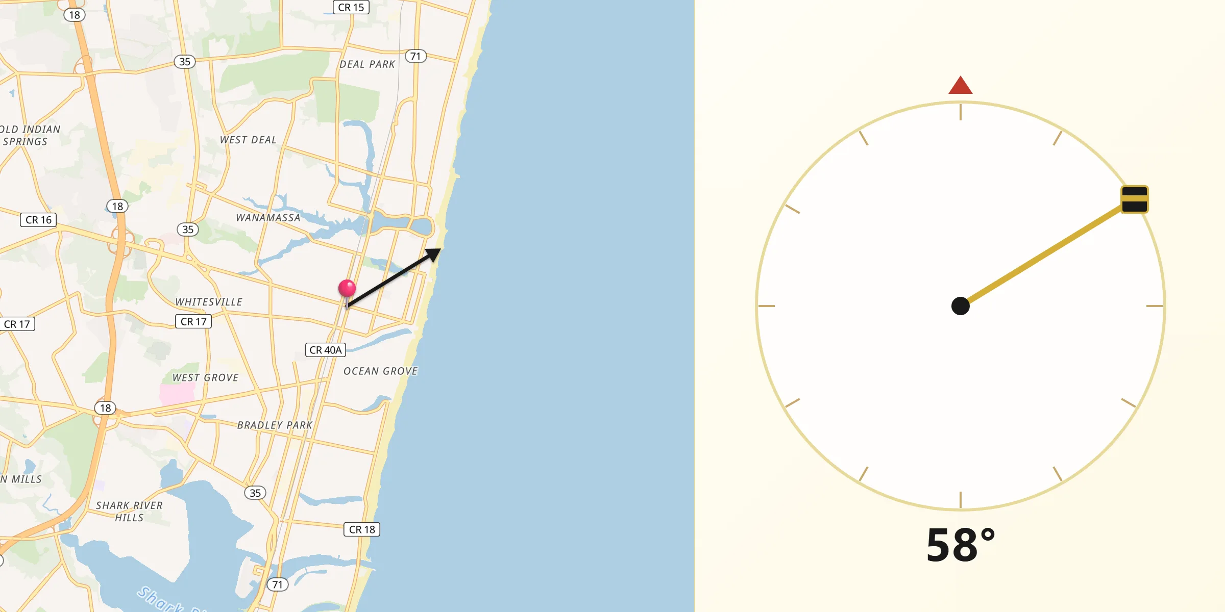 Qibla Direction from Asbury Park