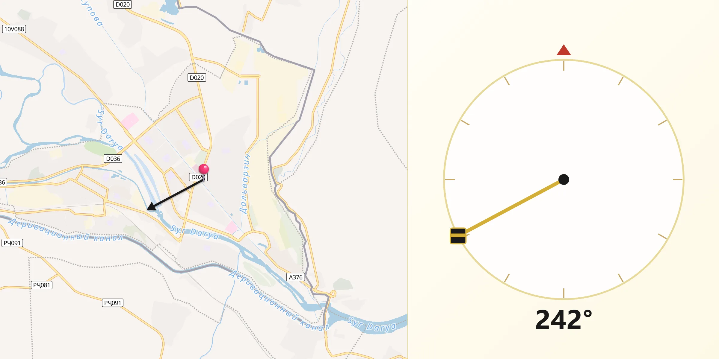 Direction vers la Qibla depuis Bekabod