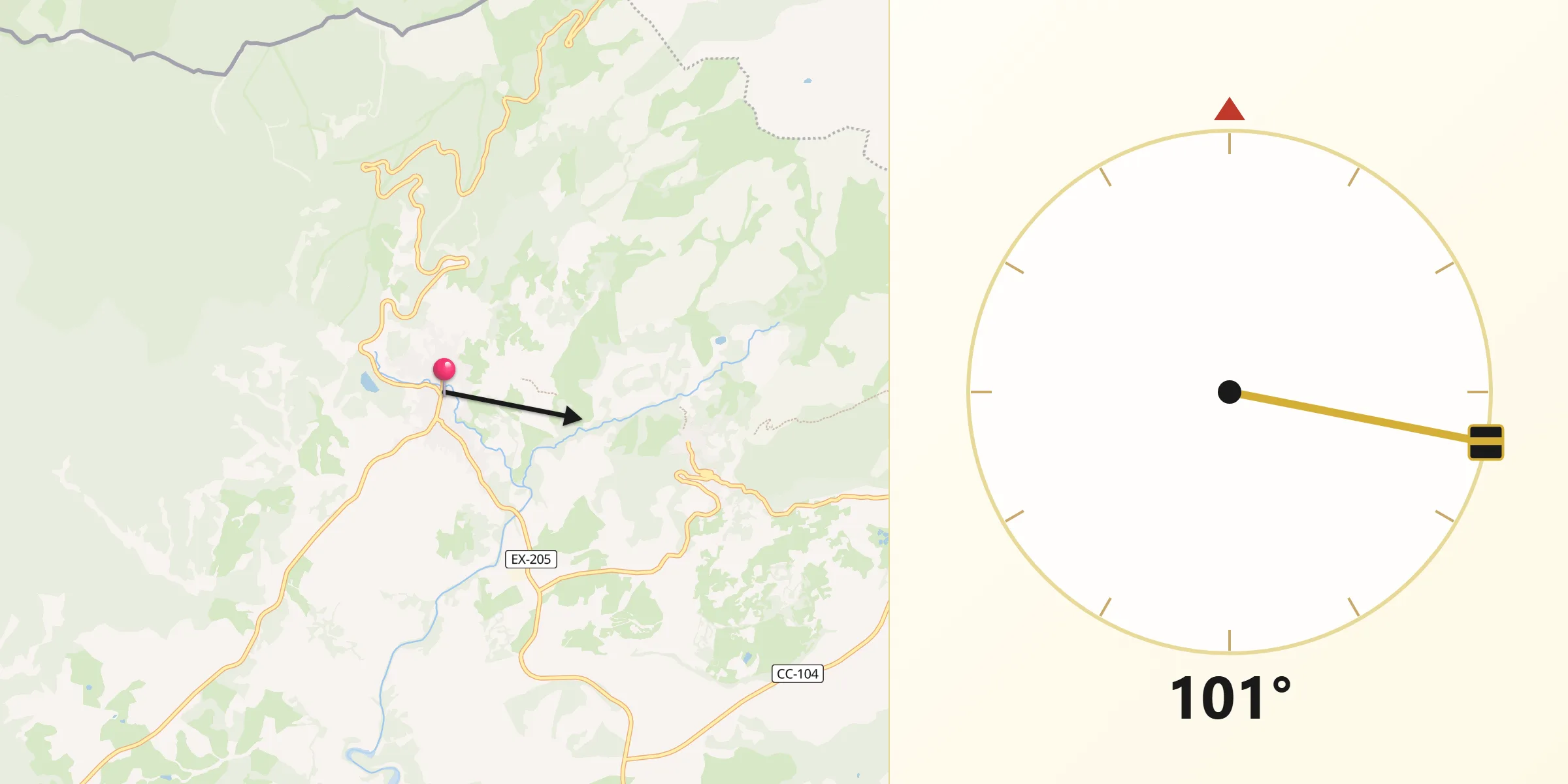 Dirección de la Qibla desde Valverde del Fresno