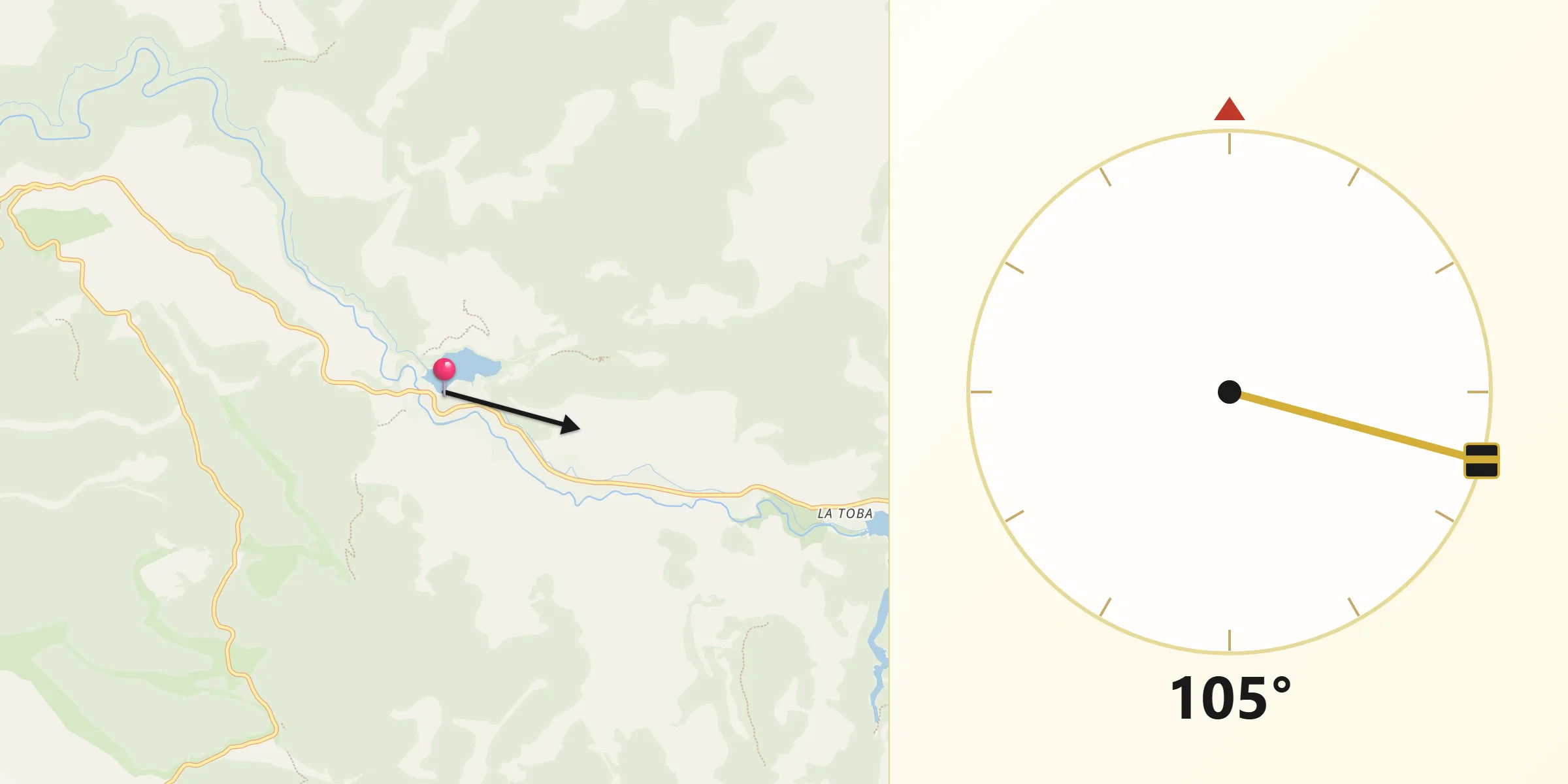 Dirección de la Qibla desde Uña
