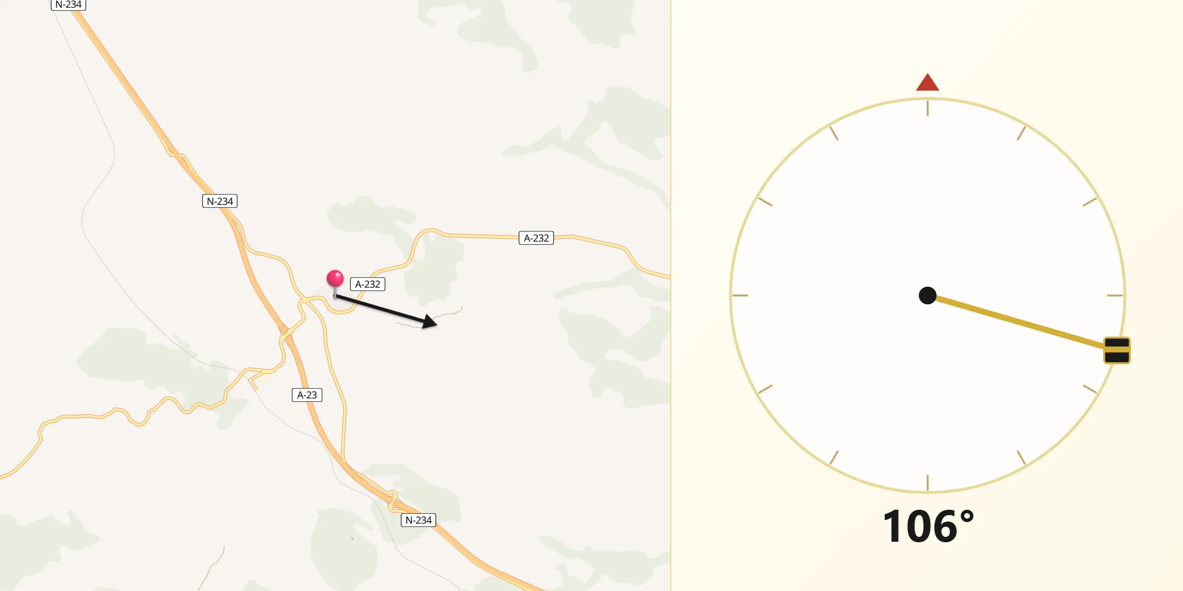 Dirección de la Qibla desde La Puebla de Valverde