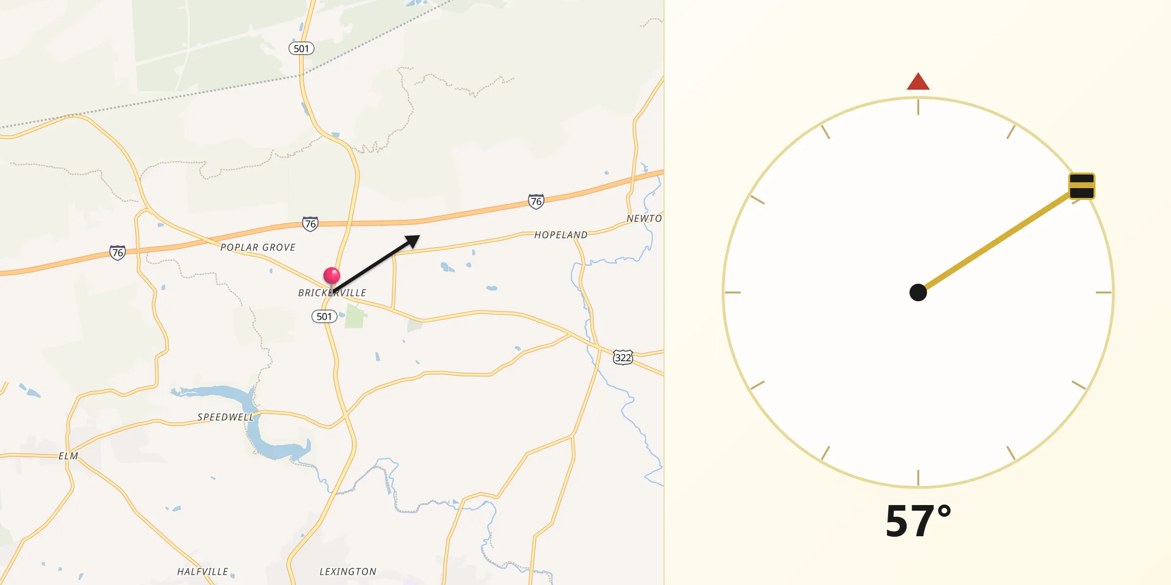 Qibla Direction from Brickerville