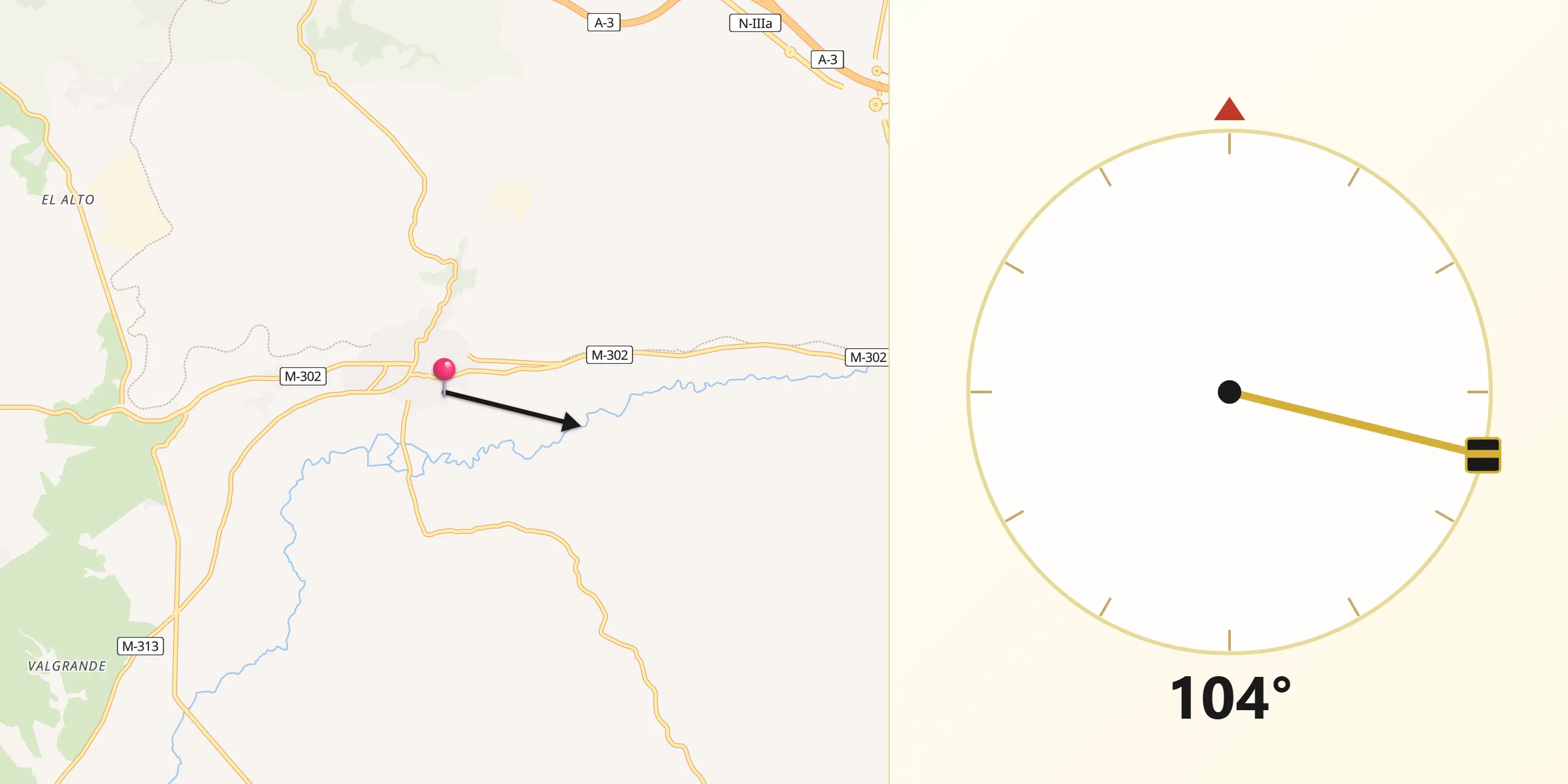 Dirección de la Qibla desde Morata de Tajuña
