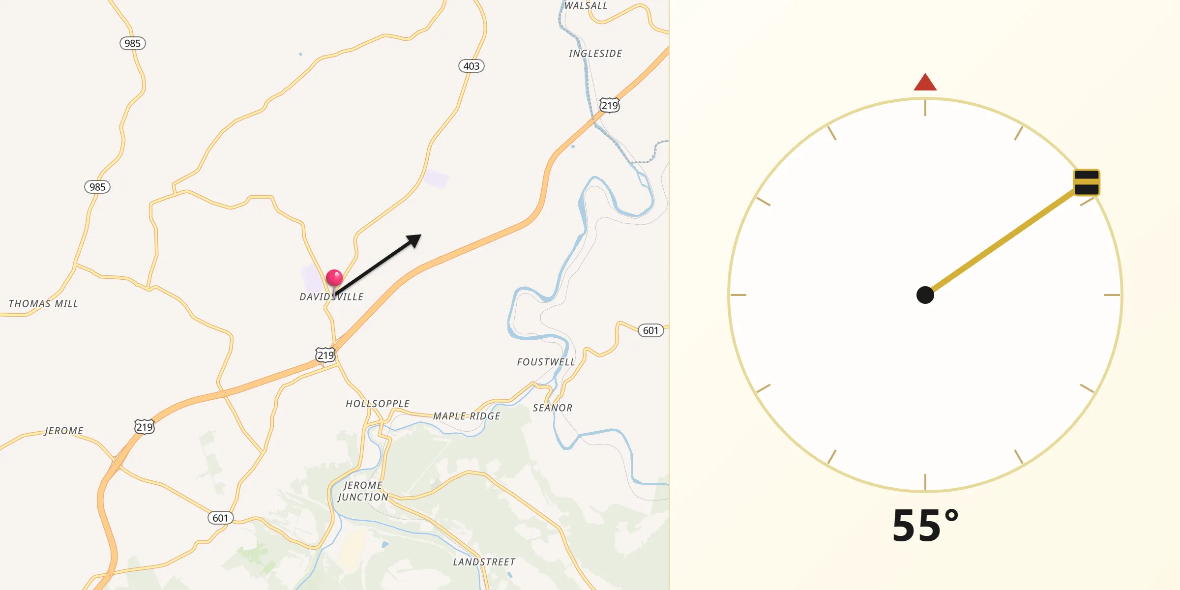 Qibla Direction from Davidsville