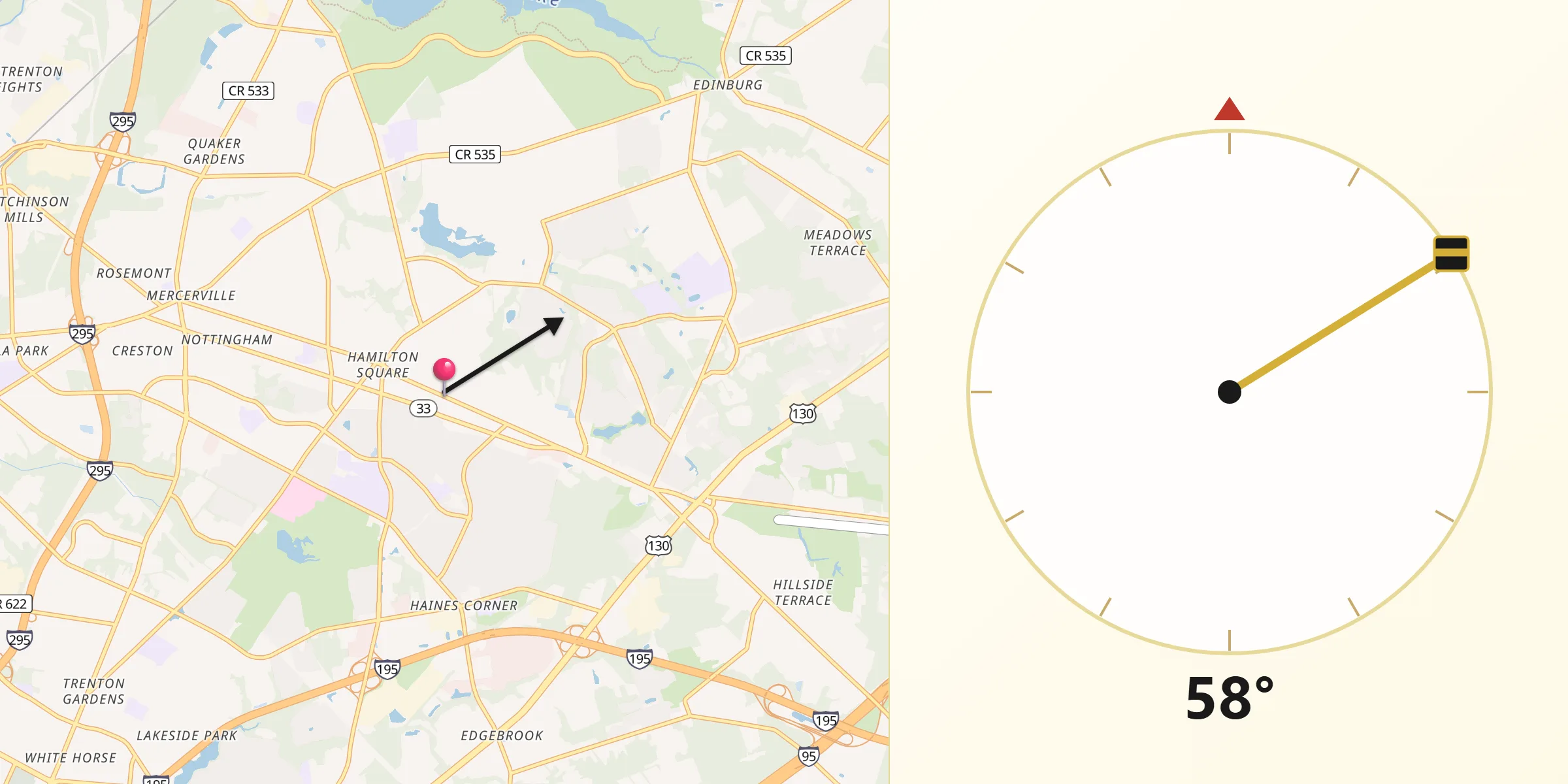 Qibla Direction from Hamilton Square