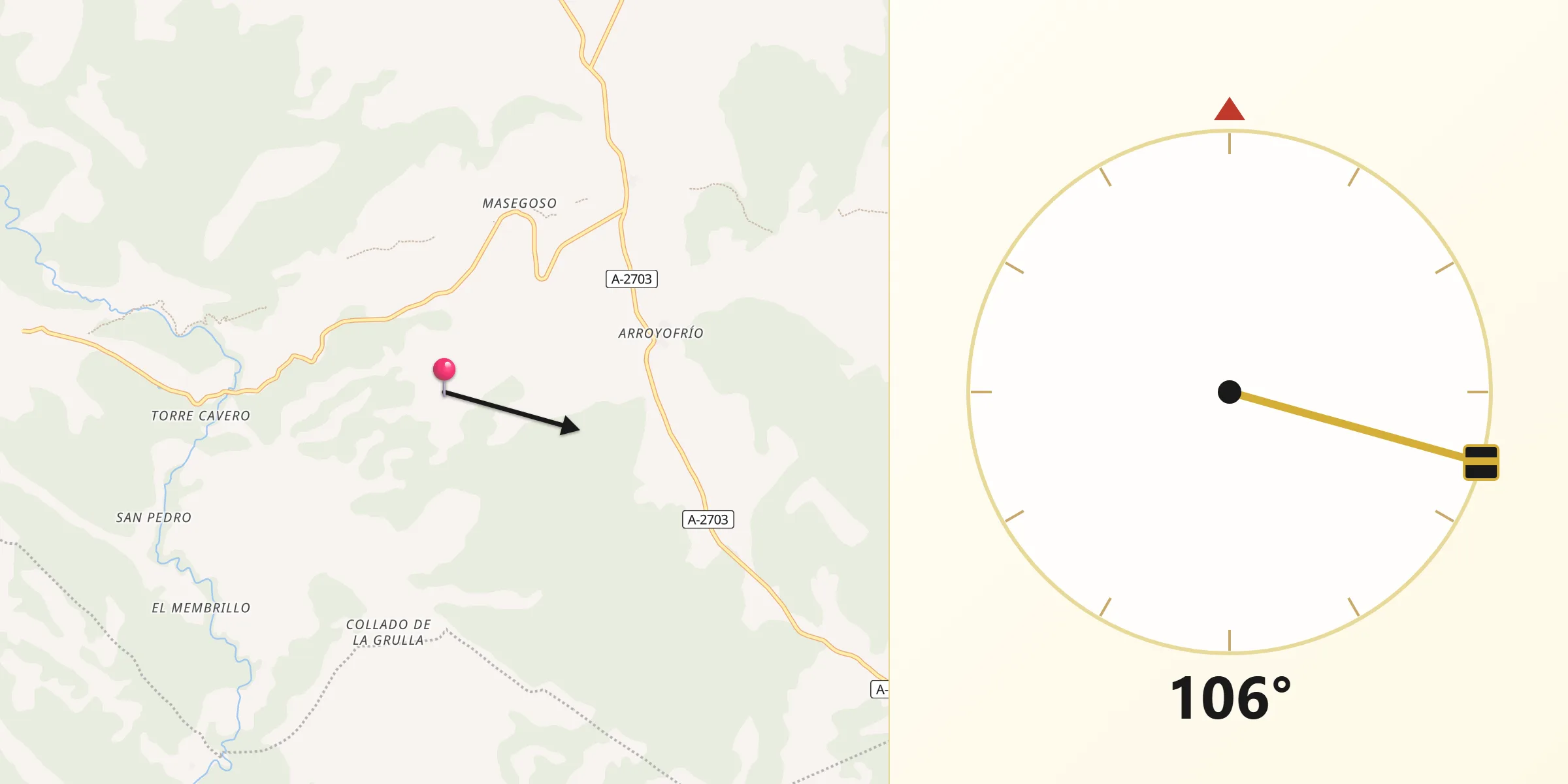 Dirección de la Qibla desde Toril y Masegoso