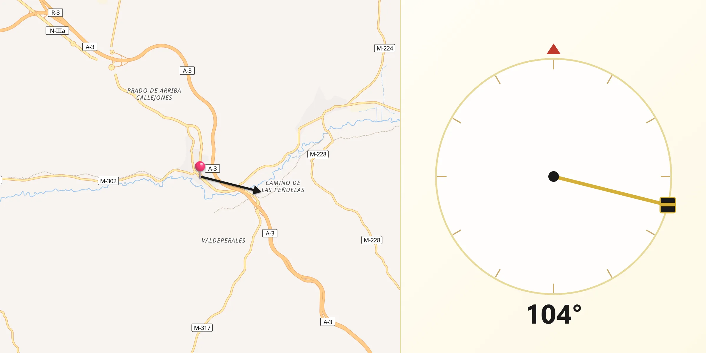 Dirección de la Qibla desde Perales de Tajuña