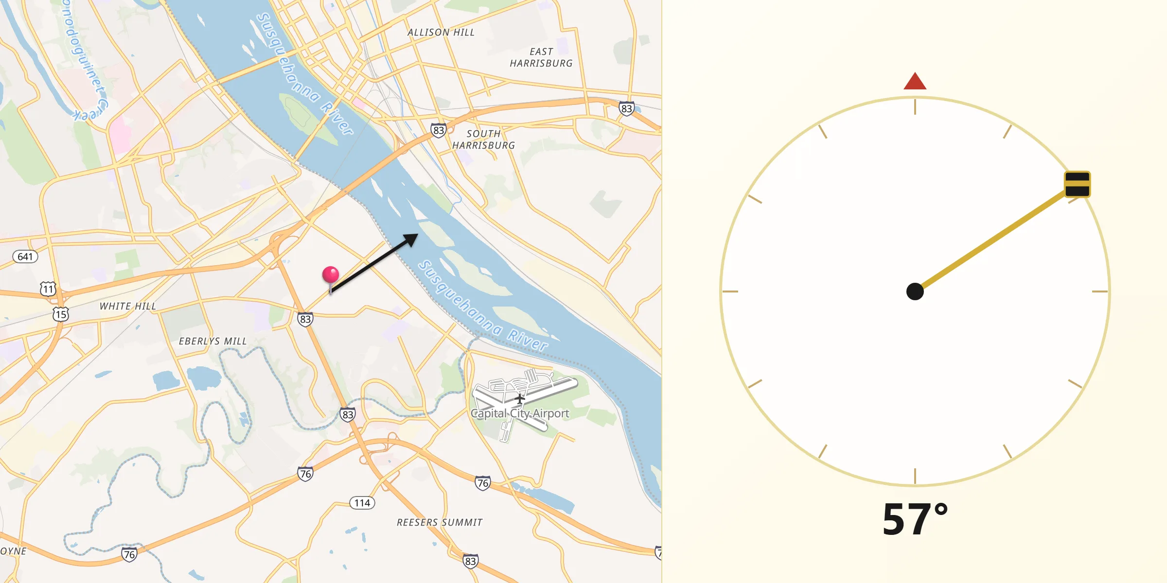 Qibla Direction from New Cumberland